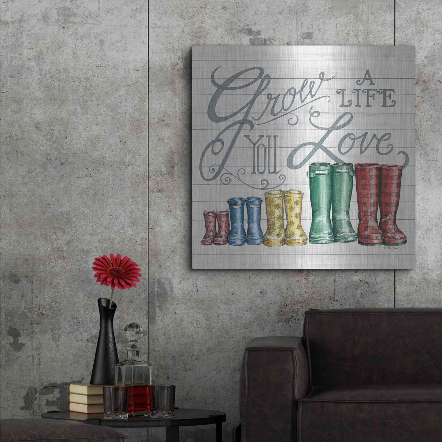 Luxe Metal Art 'Grow a Life You Love Boots' by Deb Strain, Metal Wall Art,36x36