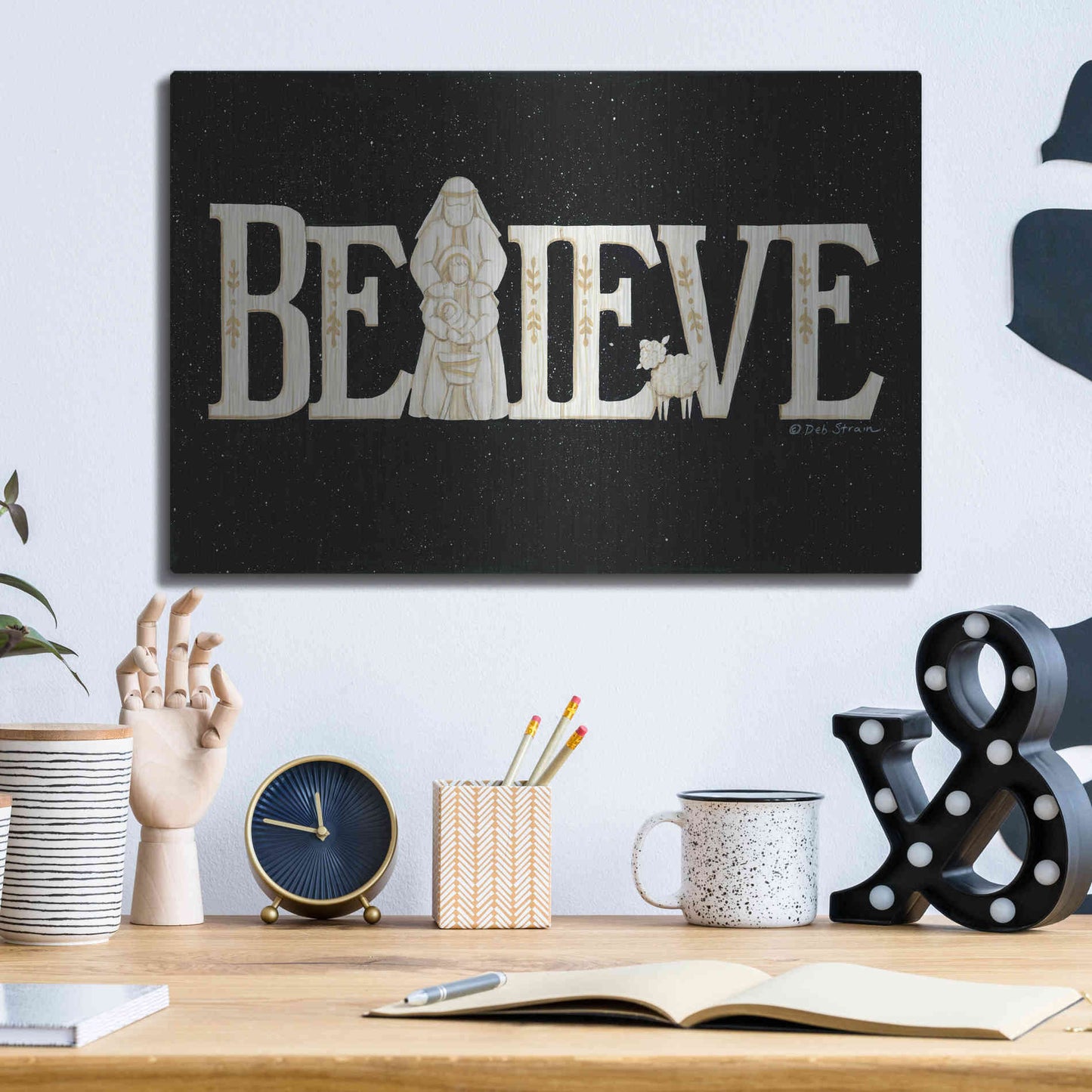 Luxe Metal Art 'Believe' by Deb Strain, Metal Wall Art,16x12