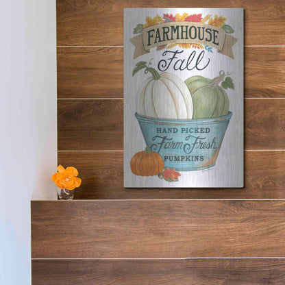 Luxe Metal Art 'Farmhouse Fall Pumpkins' by Deb Strain, Metal Wall Art,12x16