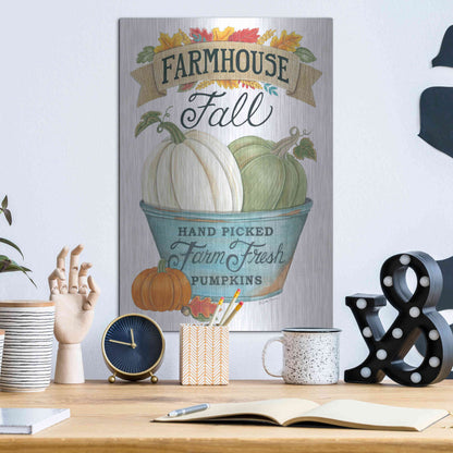 Luxe Metal Art 'Farmhouse Fall Pumpkins' by Deb Strain, Metal Wall Art,12x16