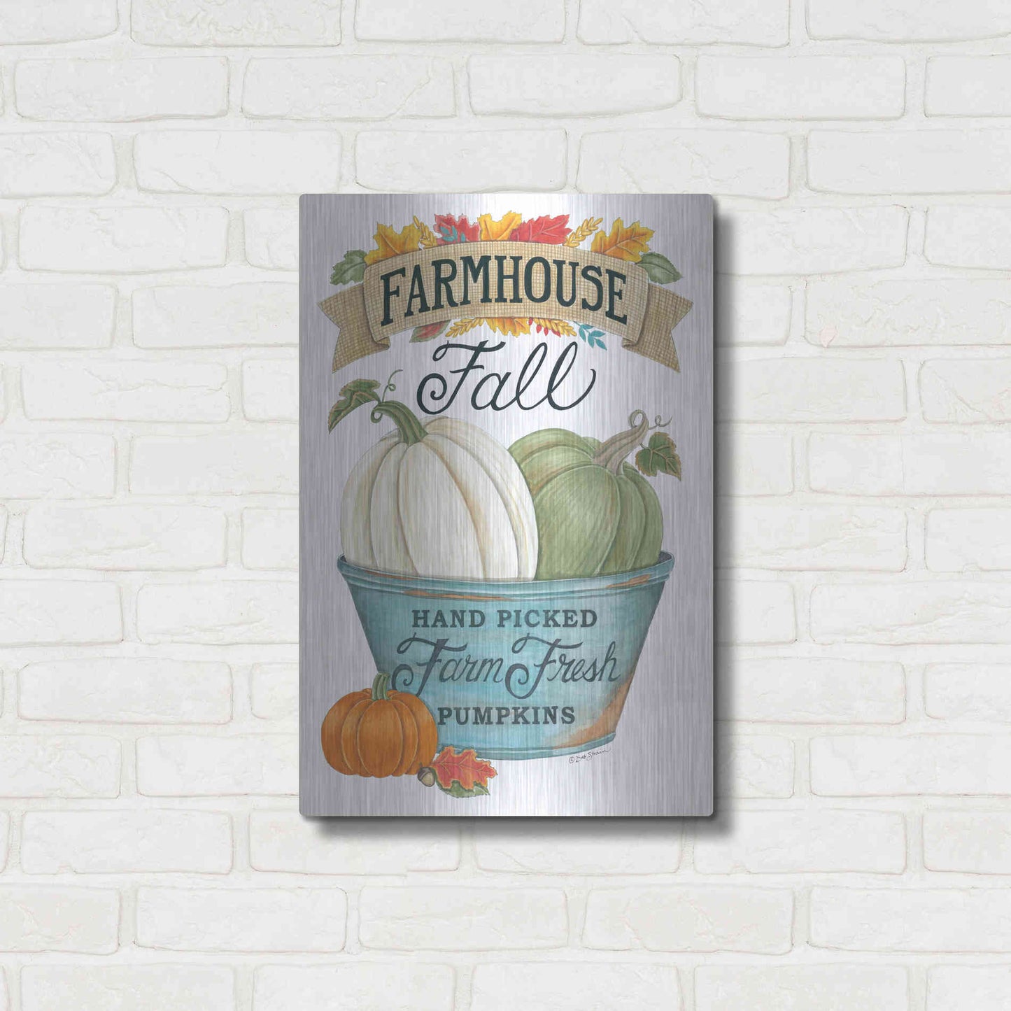 Luxe Metal Art 'Farmhouse Fall Pumpkins' by Deb Strain, Metal Wall Art,16x24