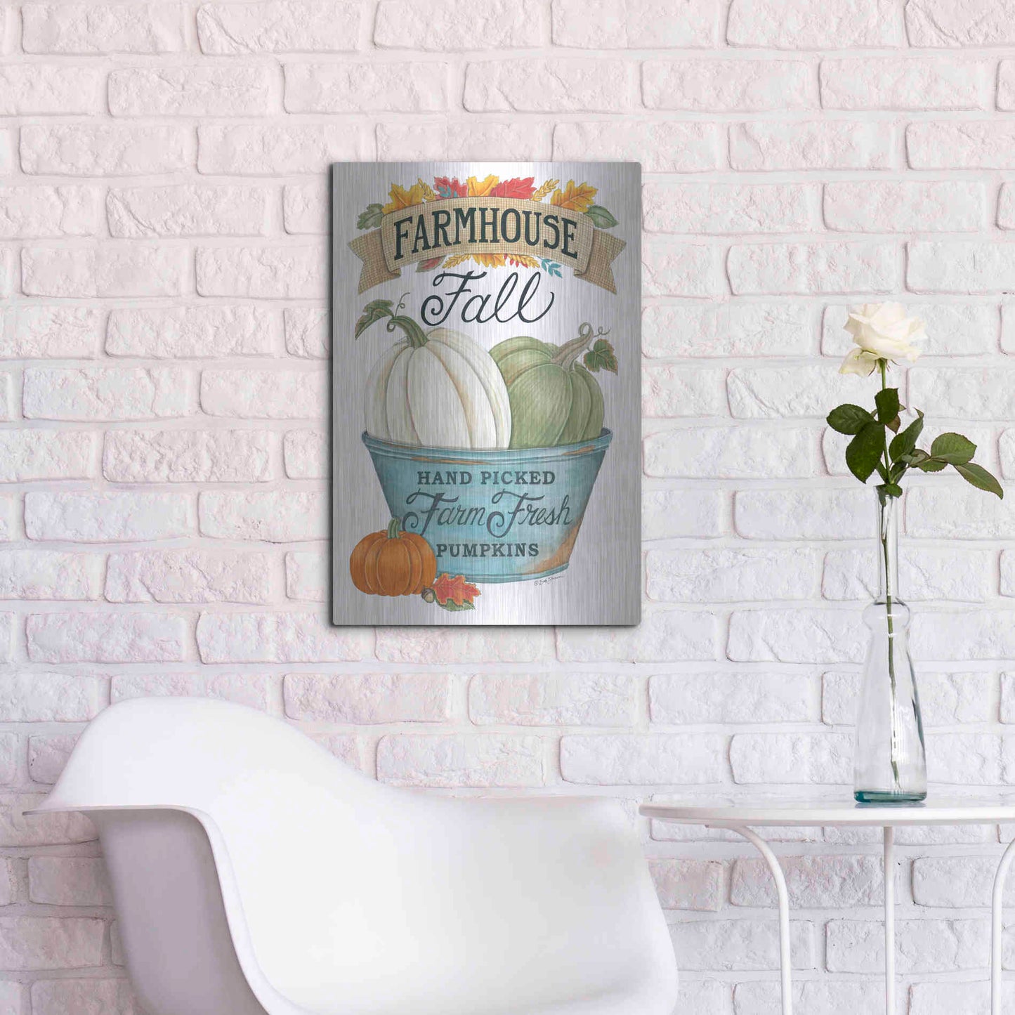 Luxe Metal Art 'Farmhouse Fall Pumpkins' by Deb Strain, Metal Wall Art,16x24