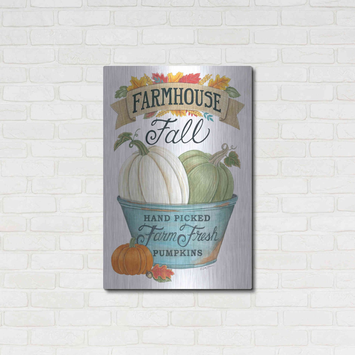 Luxe Metal Art 'Farmhouse Fall Pumpkins' by Deb Strain, Metal Wall Art,24x36