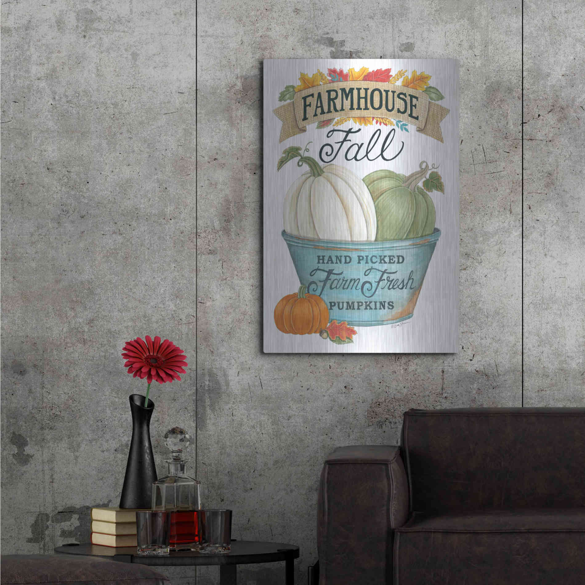 Luxe Metal Art 'Farmhouse Fall Pumpkins' by Deb Strain, Metal Wall Art,24x36