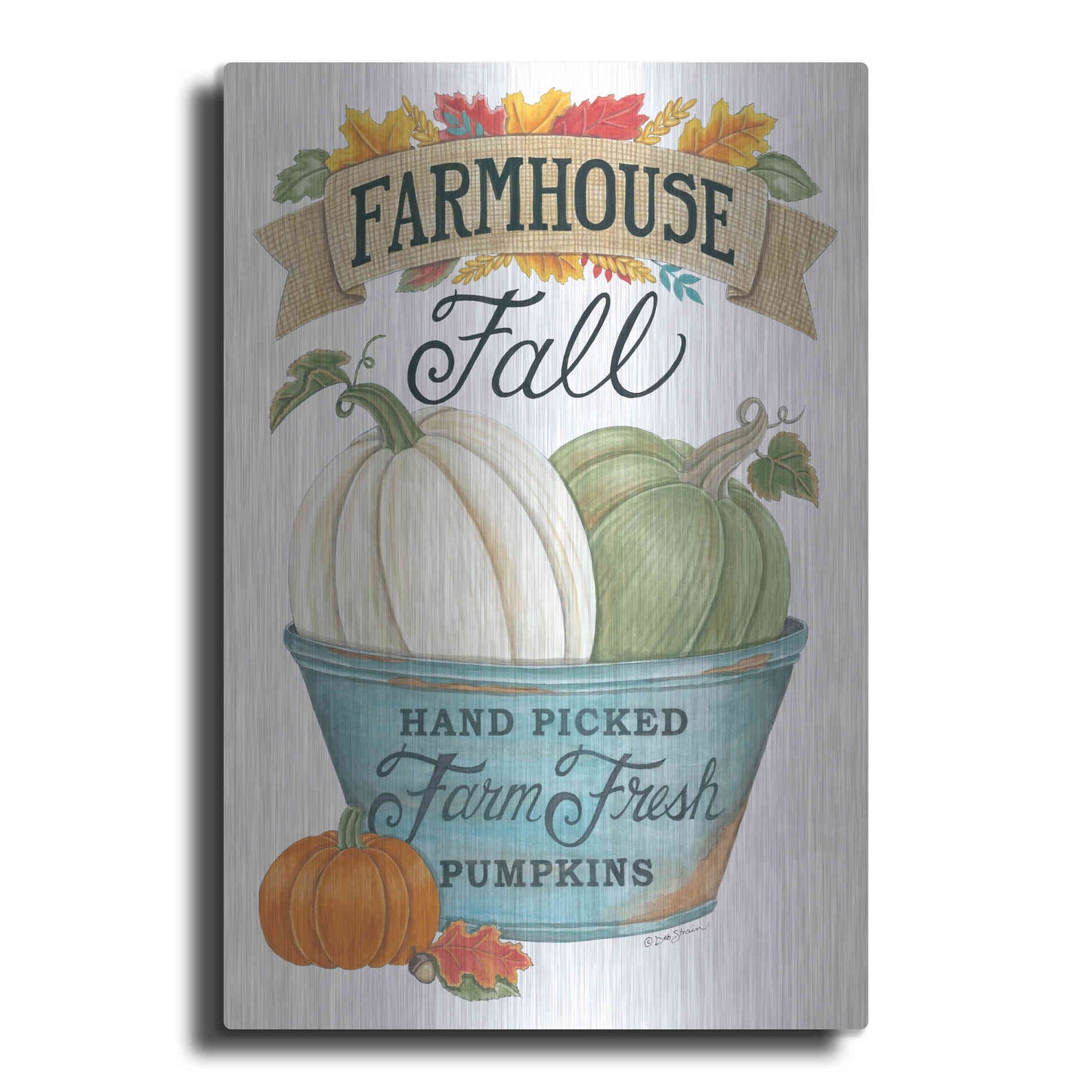 Luxe Metal Art 'Farmhouse Fall Pumpkins' by Deb Strain, Metal Wall Art