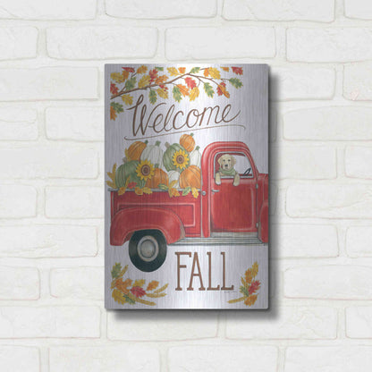 Luxe Metal Art 'Fall Truck & Lab' by Deb Strain, Metal Wall Art,12x16