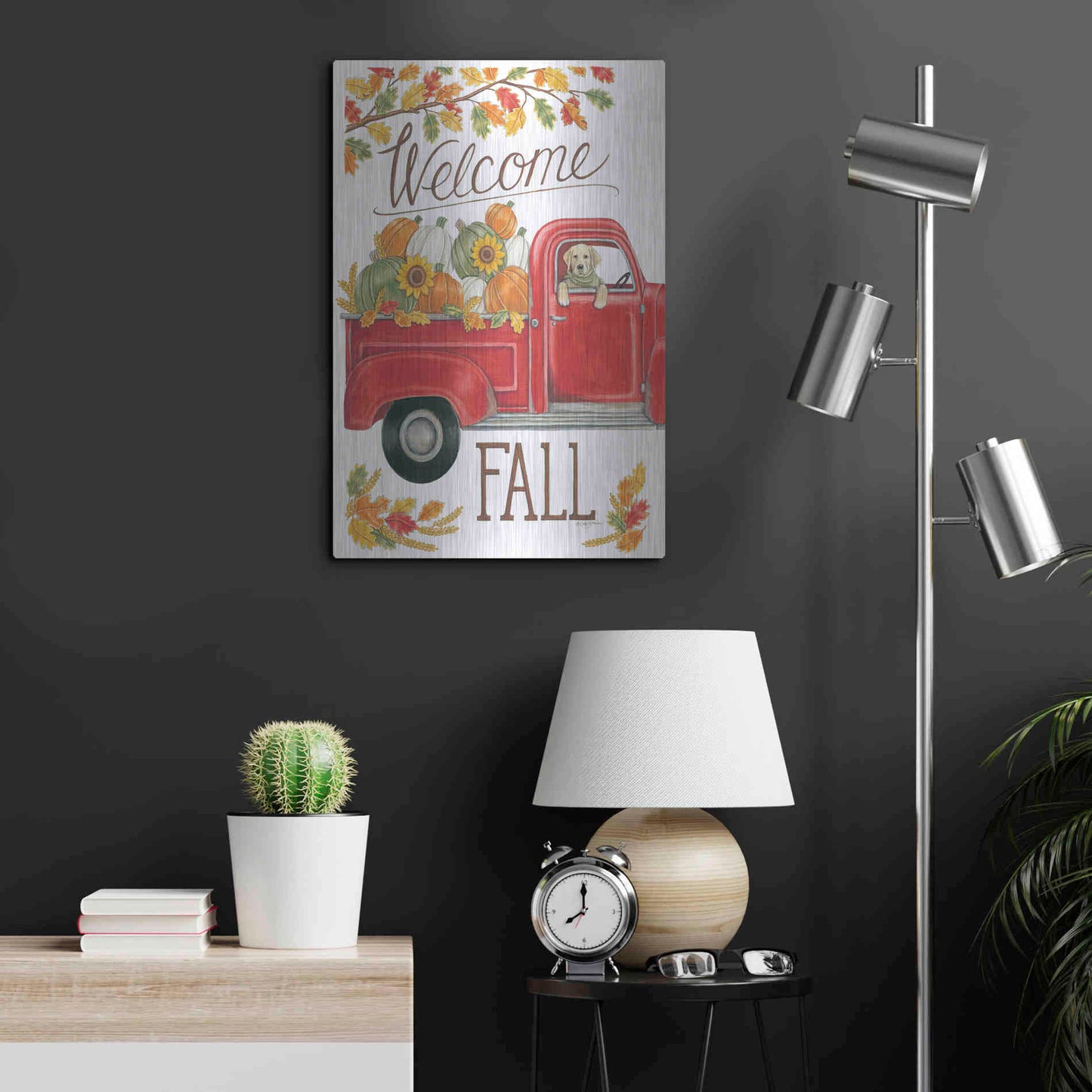 Luxe Metal Art 'Fall Truck & Lab' by Deb Strain, Metal Wall Art,16x24