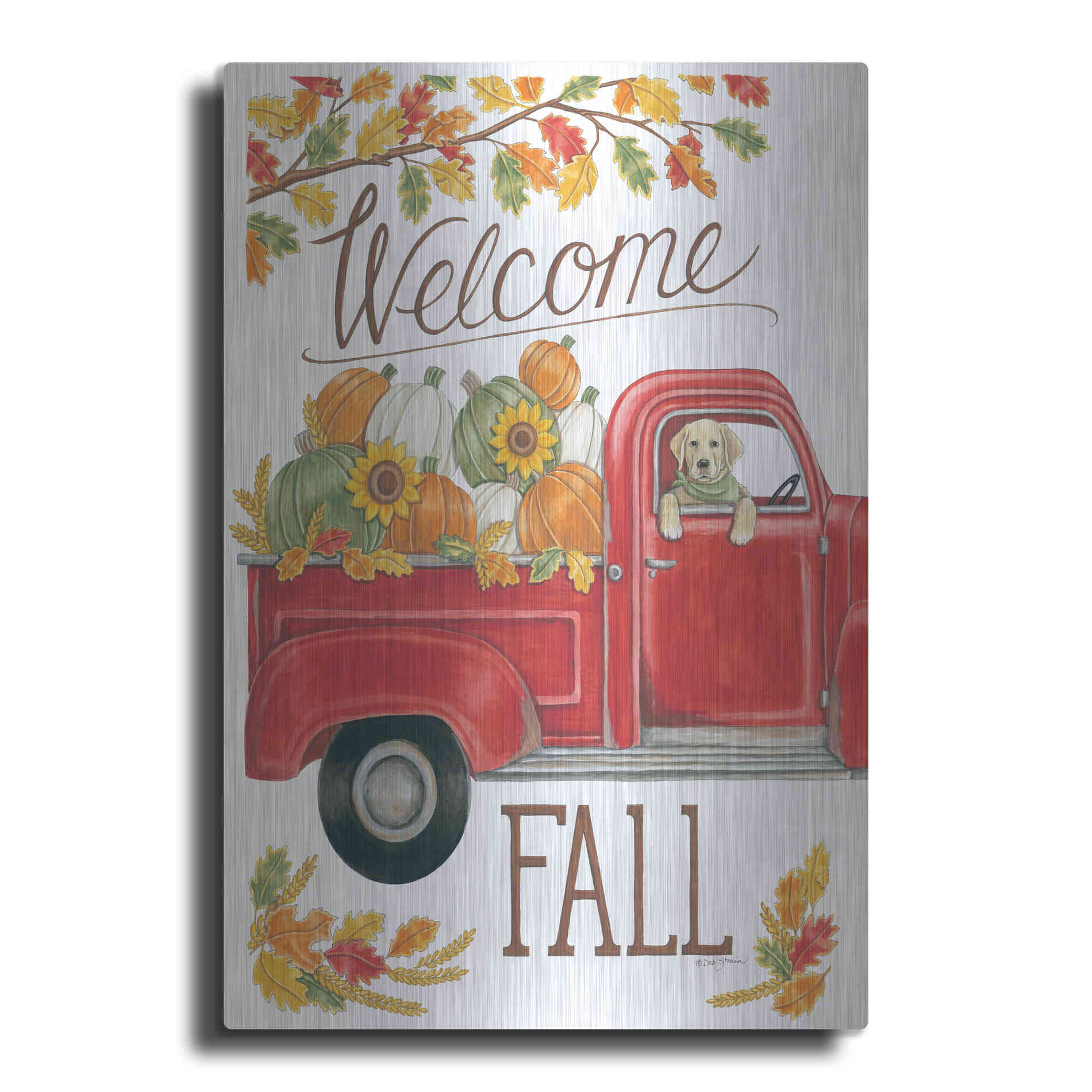 Luxe Metal Art 'Fall Truck & Lab' by Deb Strain, Metal Wall Art