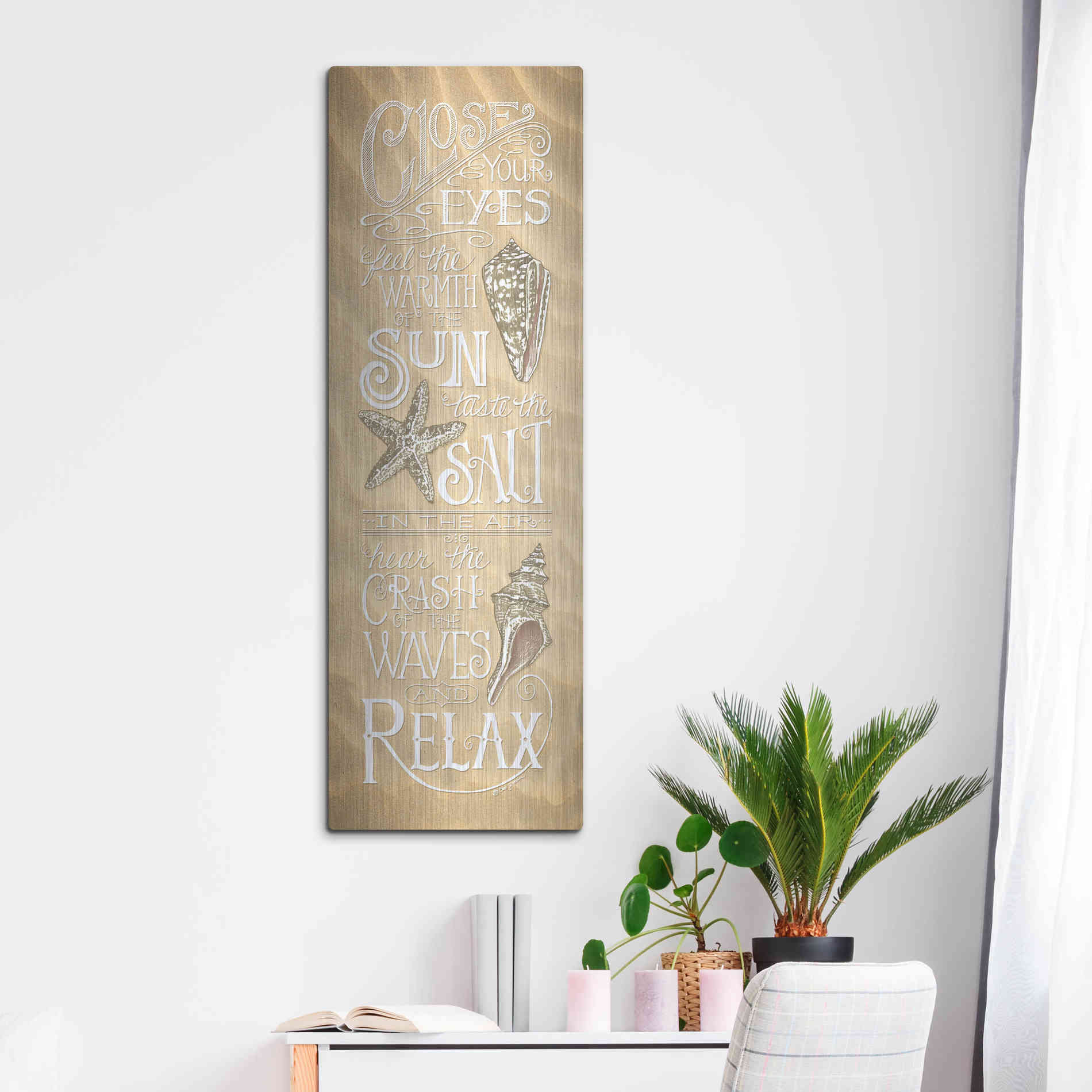 Luxe Metal Art 'Close Your Eyes' by Deb Strain, Metal Wall Art,16x48