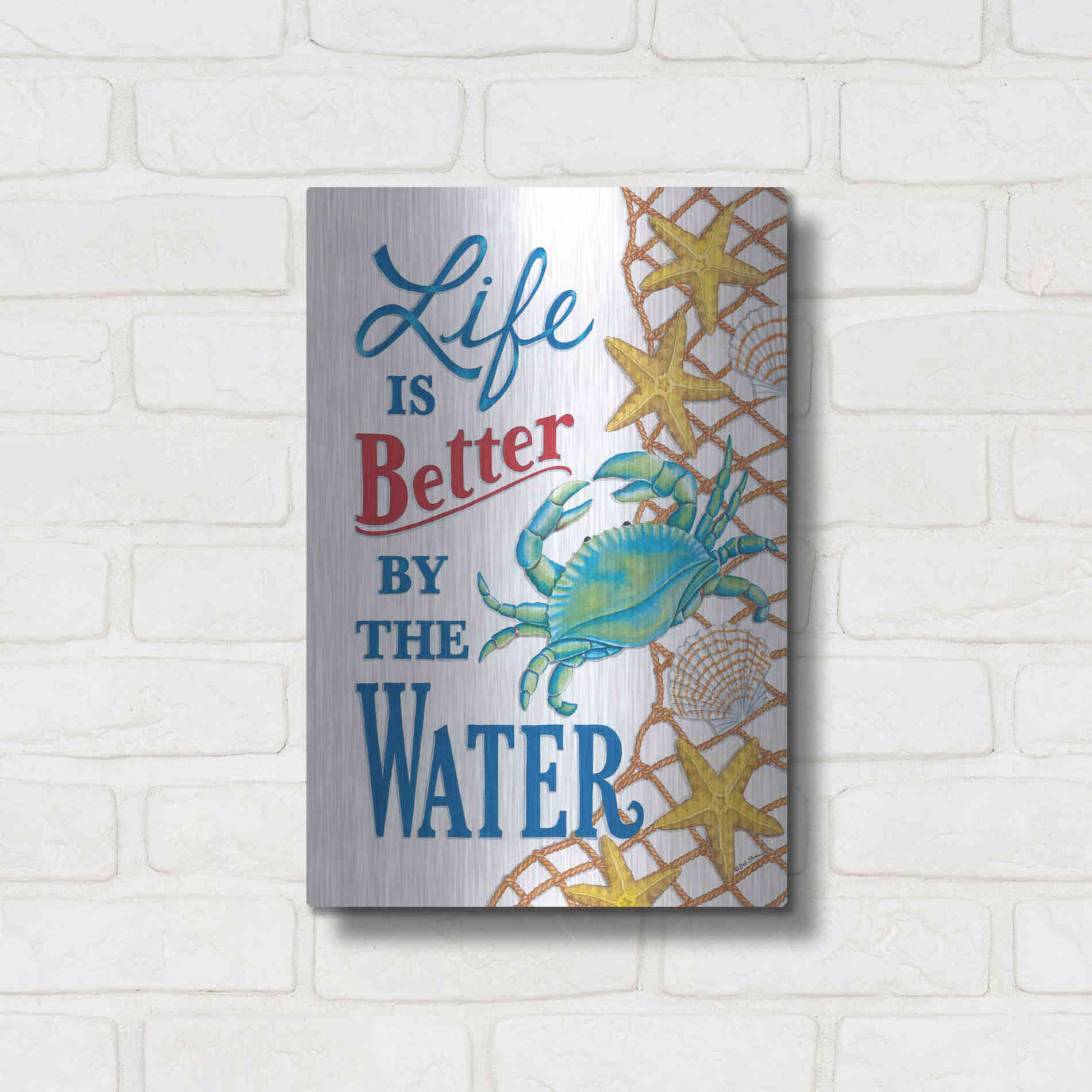 Luxe Metal Art 'Better' by the Water Crab' by Deb Strain, Metal Wall Art,12x16