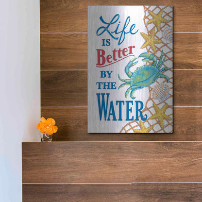 Luxe Metal Art 'Better' by the Water Crab' by Deb Strain, Metal Wall Art,12x16