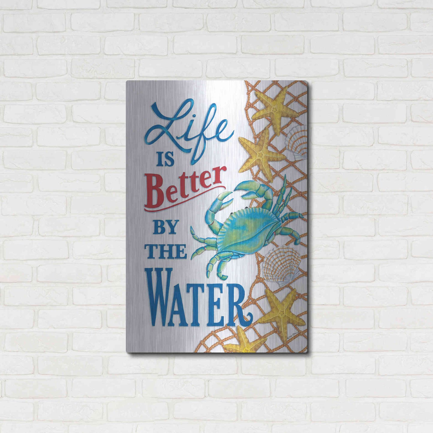 Luxe Metal Art 'Better' by the Water Crab' by Deb Strain, Metal Wall Art,24x36