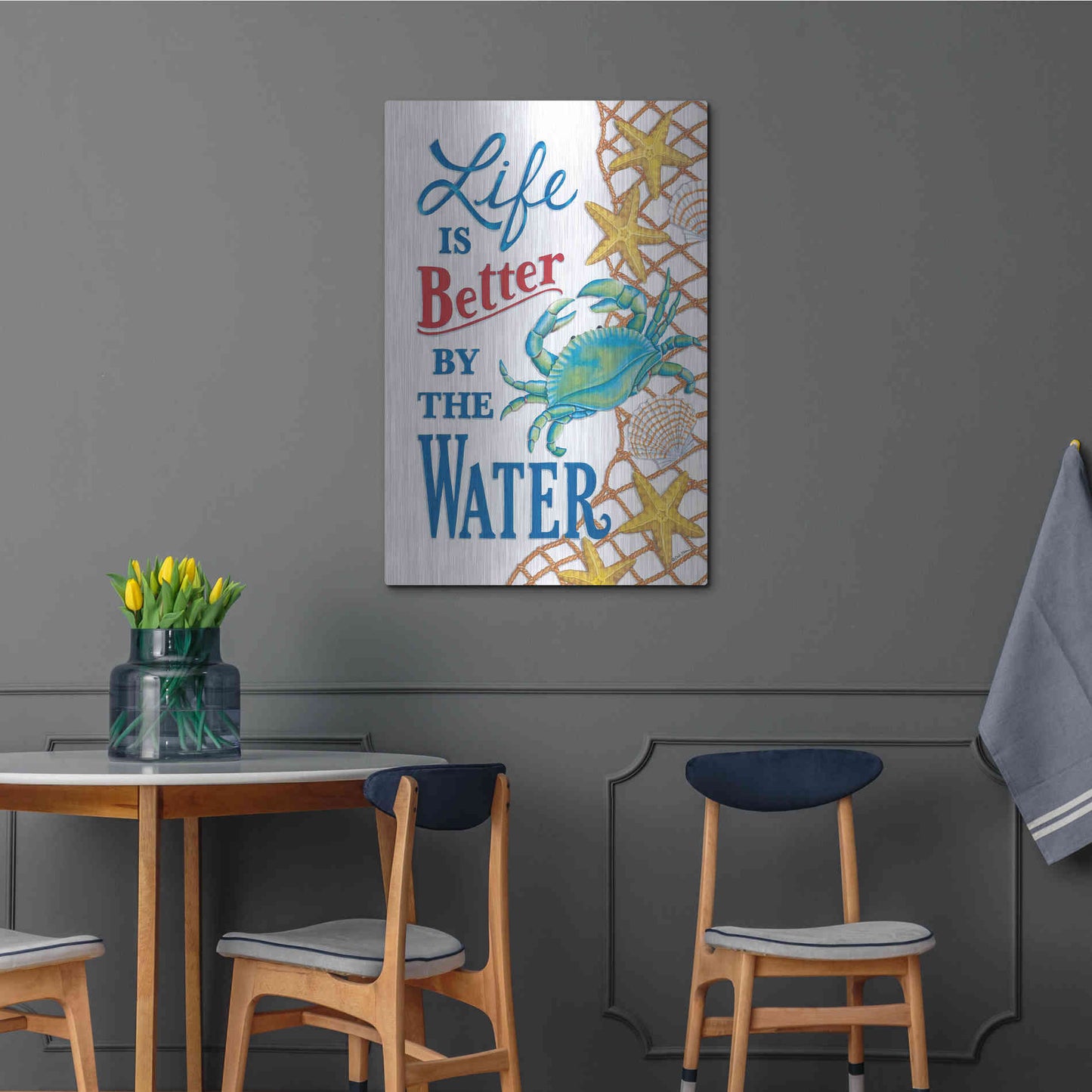 Luxe Metal Art 'Better' by the Water Crab' by Deb Strain, Metal Wall Art,24x36