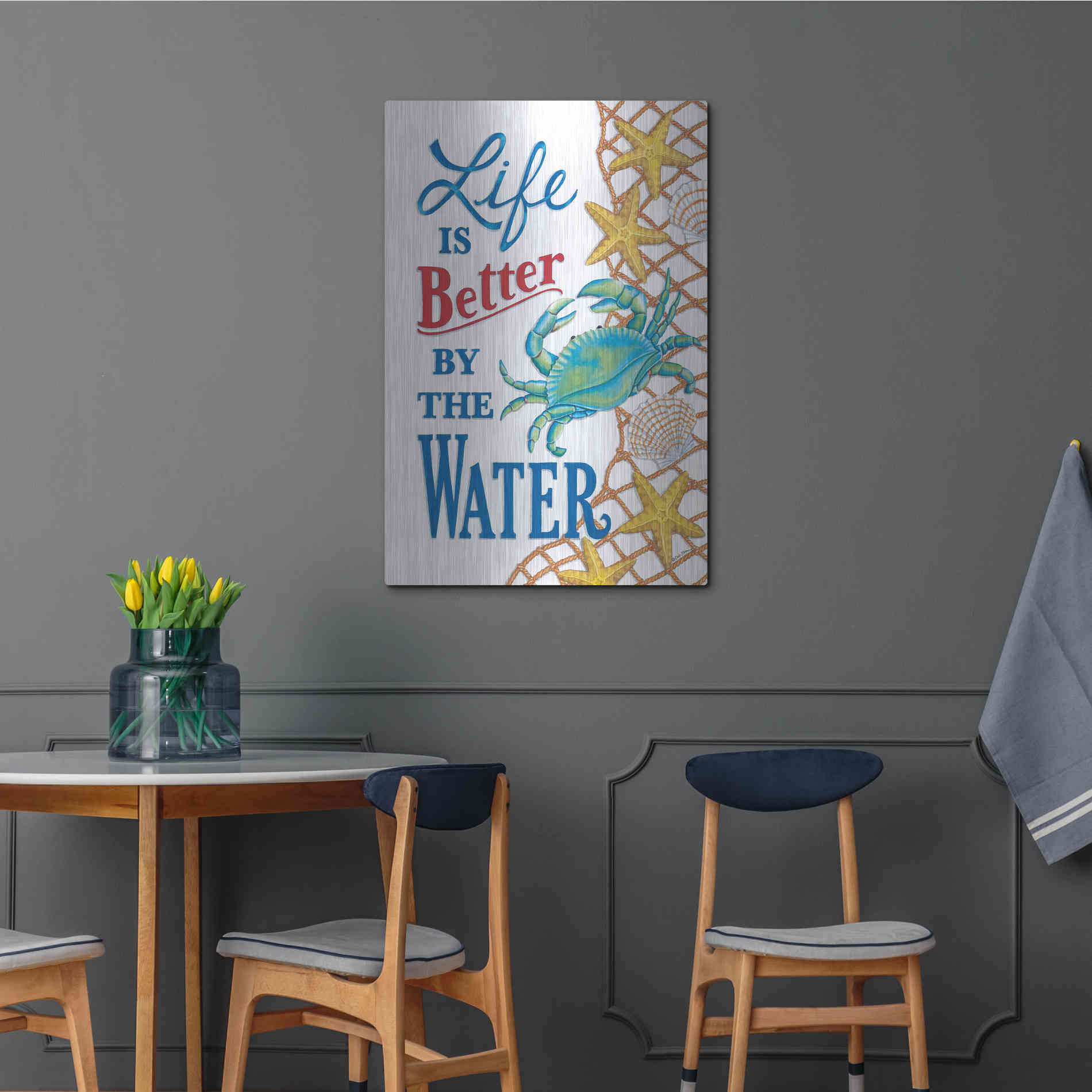Luxe Metal Art 'Better' by the Water Crab' by Deb Strain, Metal Wall Art,24x36
