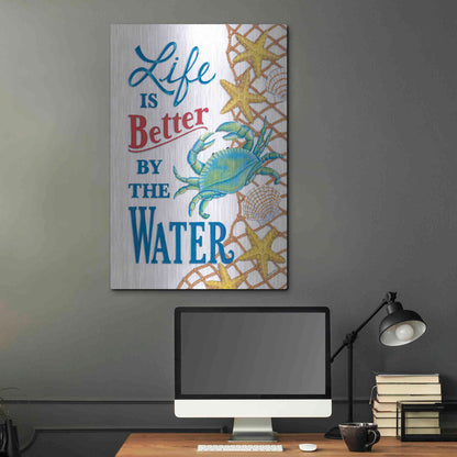 Luxe Metal Art 'Better' by the Water Crab' by Deb Strain, Metal Wall Art,24x36