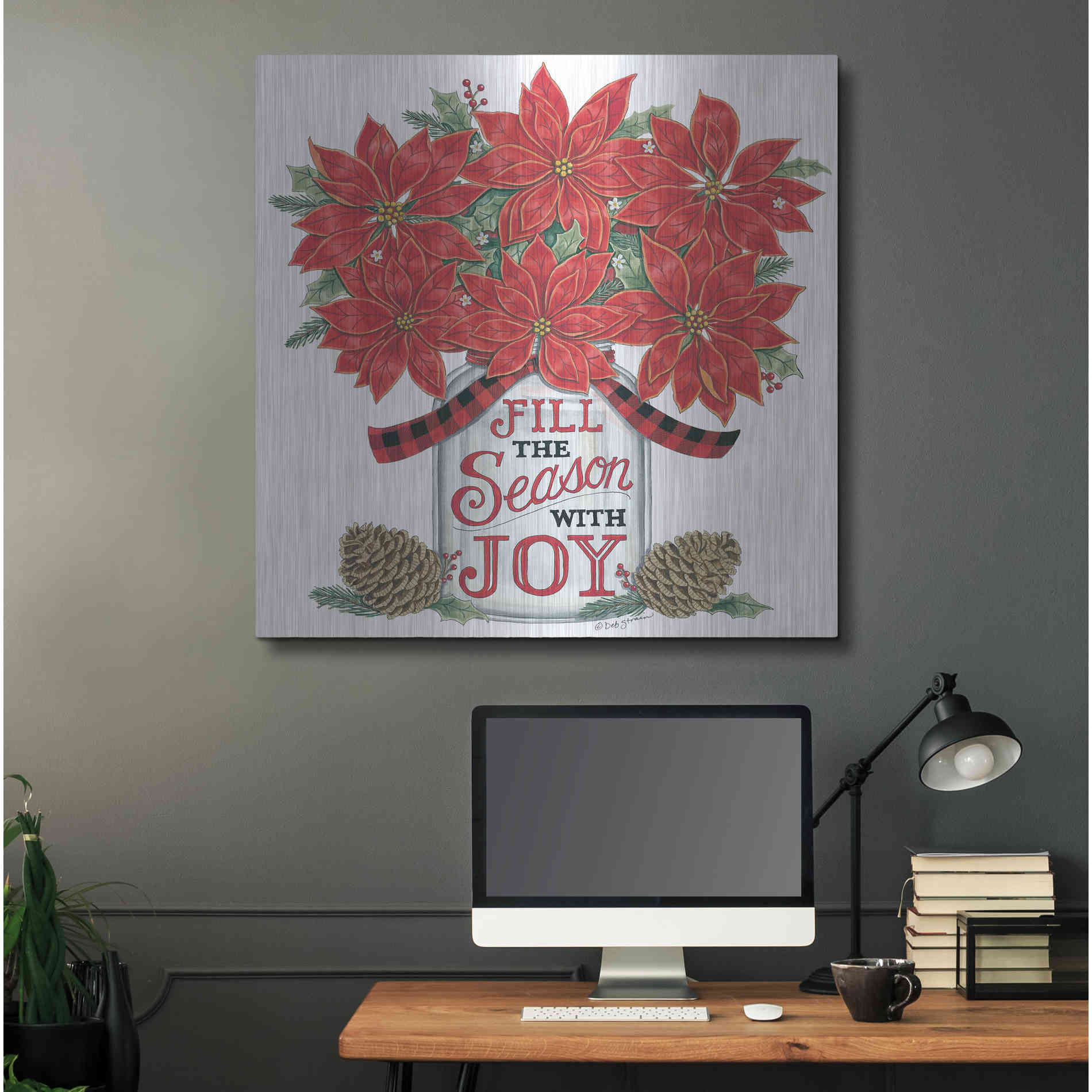 Luxe Metal Art 'Fill the Season Poinsettia Jar' by Deb Strain, Metal Wall Art,36x36