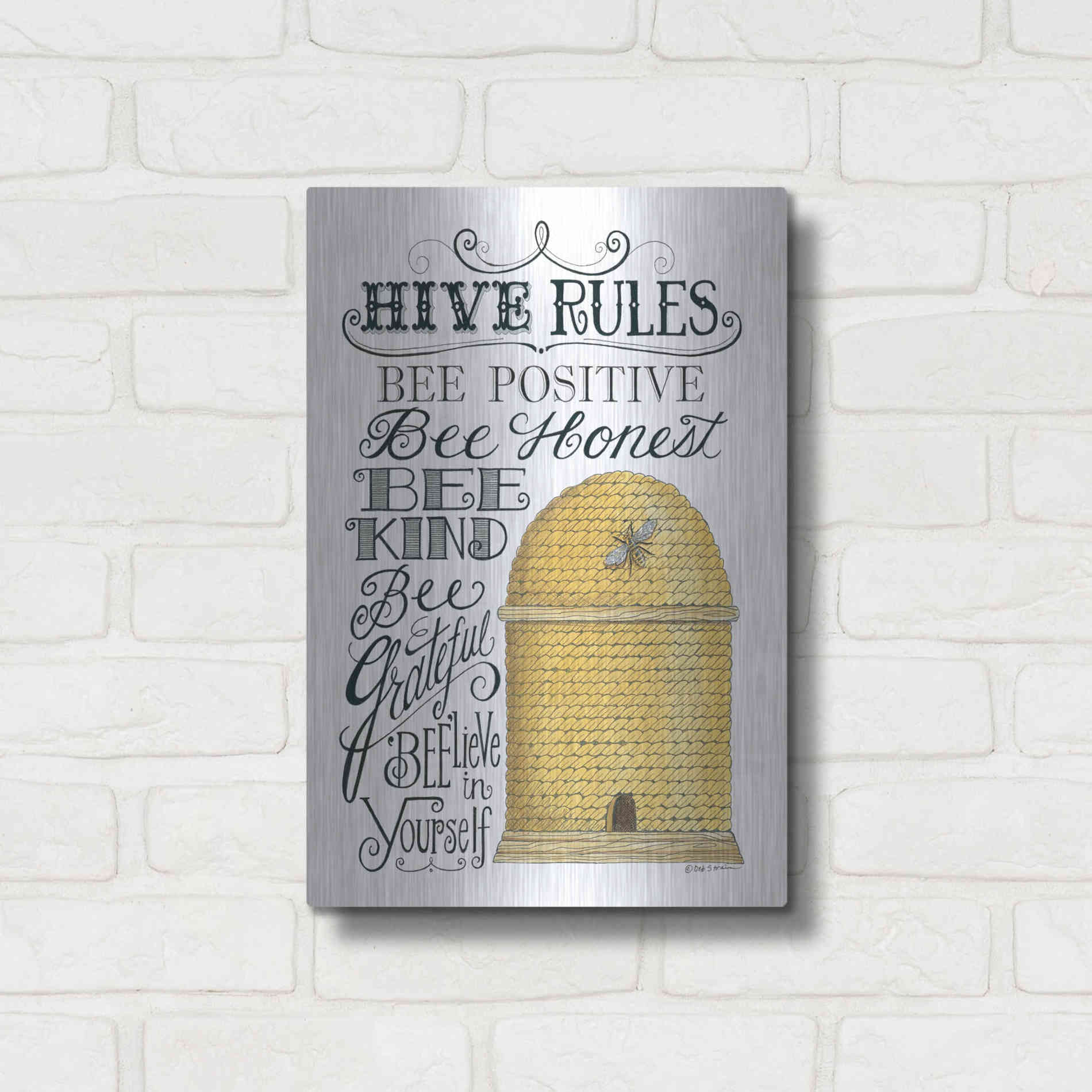 Luxe Metal Art 'Hive Rules' by Deb Strain, Metal Wall Art,12x16