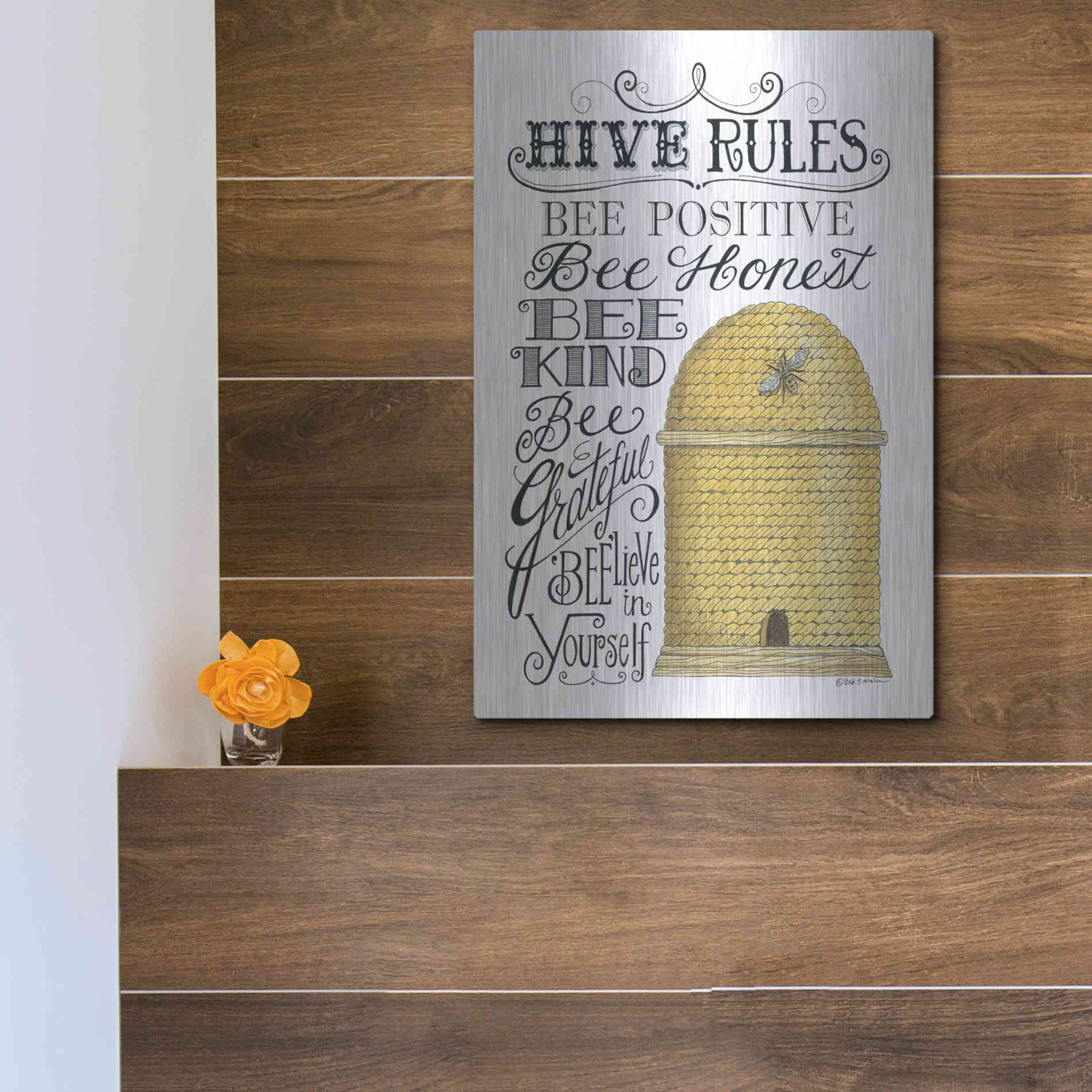 Luxe Metal Art 'Hive Rules' by Deb Strain, Metal Wall Art,12x16