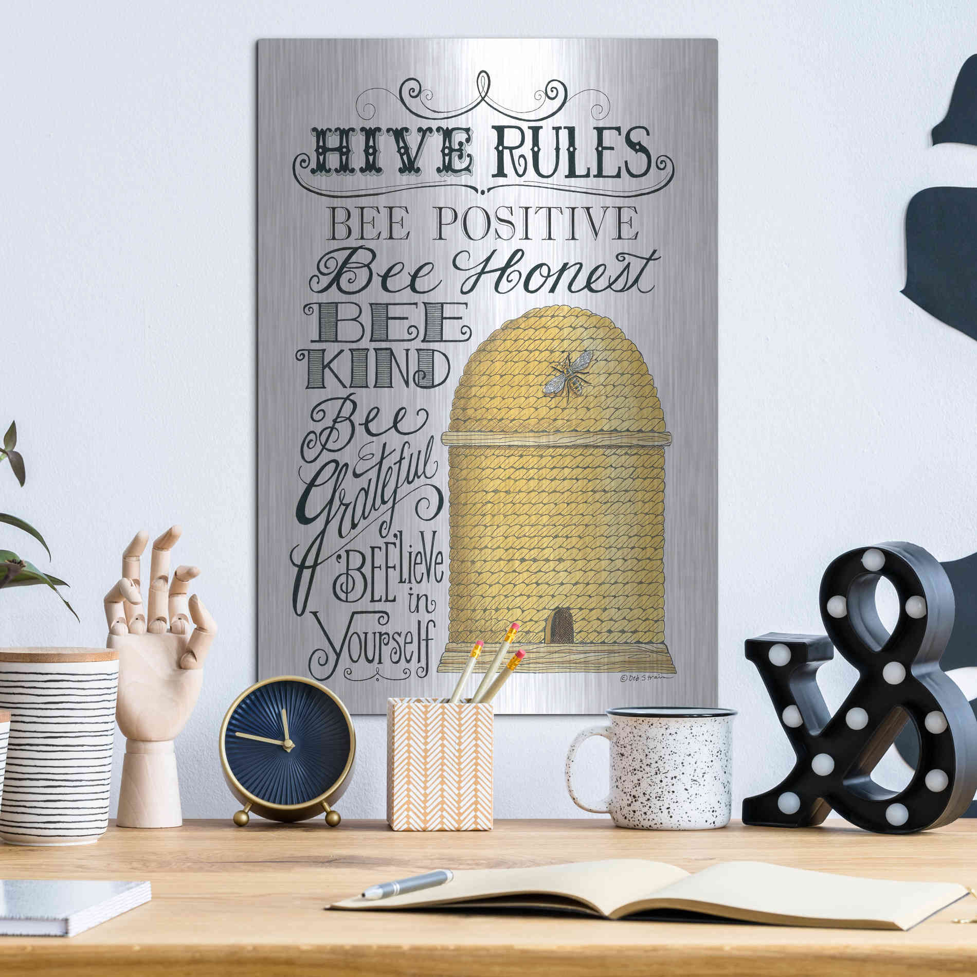 Luxe Metal Art 'Hive Rules' by Deb Strain, Metal Wall Art,12x16