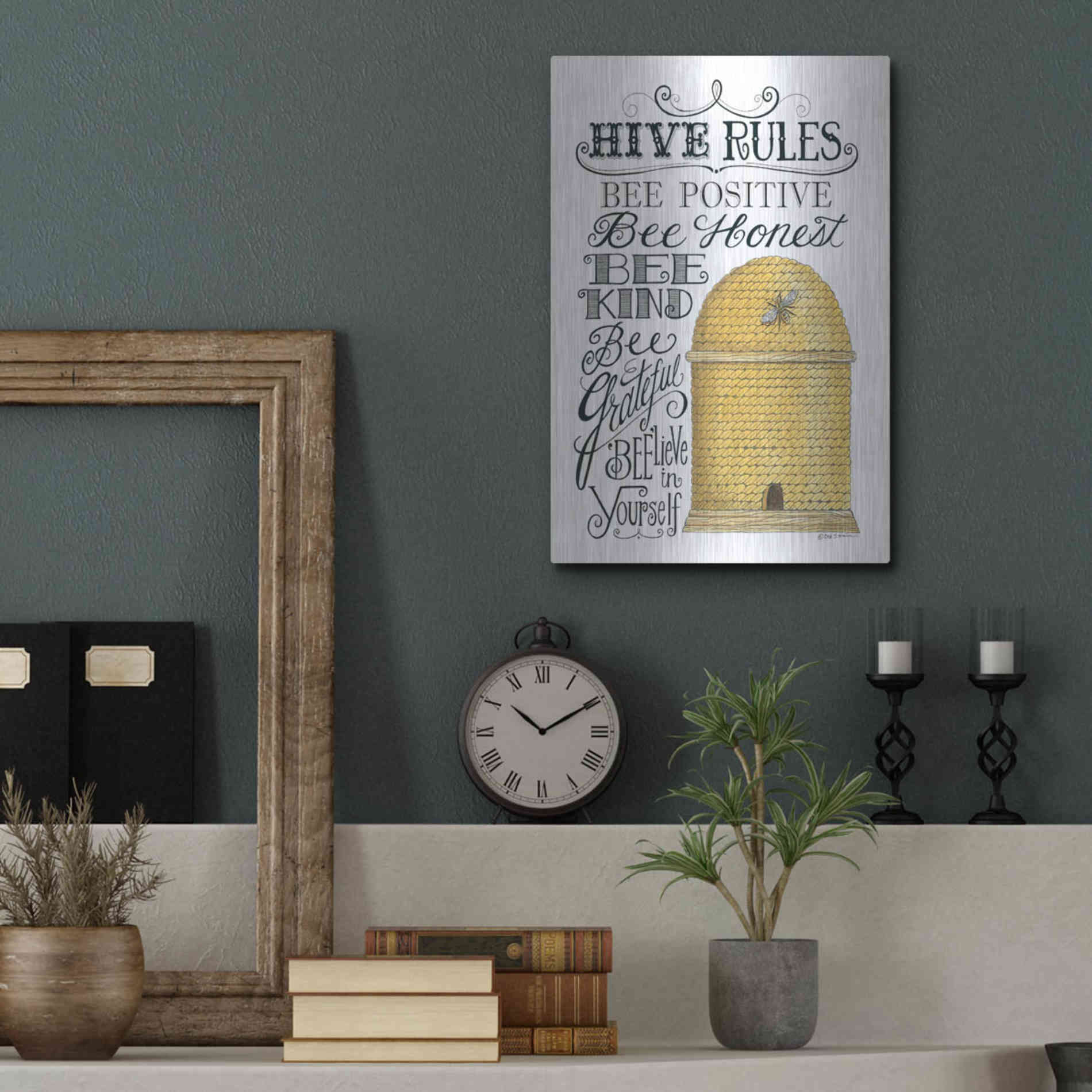Luxe Metal Art 'Hive Rules' by Deb Strain, Metal Wall Art,12x16