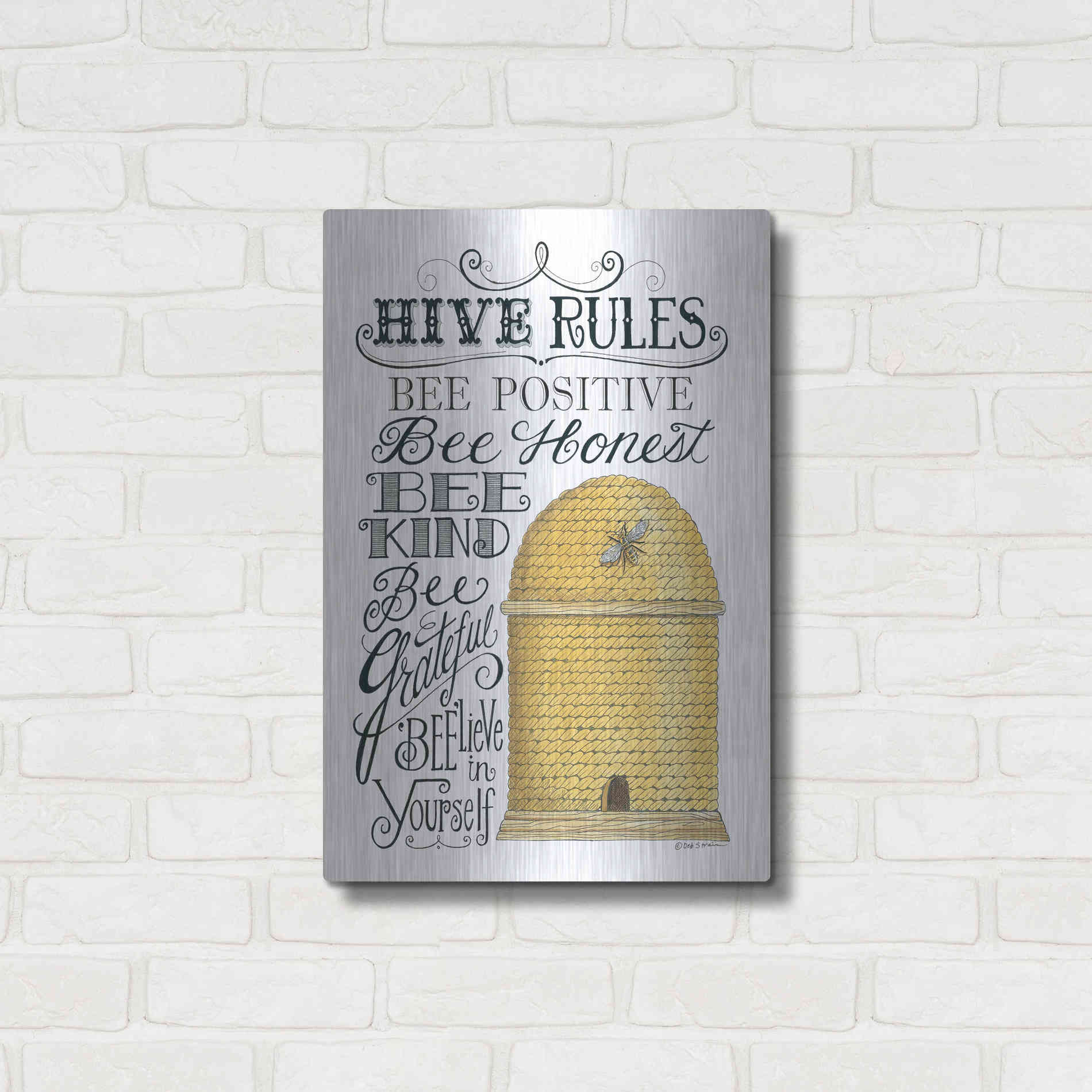 Luxe Metal Art 'Hive Rules' by Deb Strain, Metal Wall Art,16x24