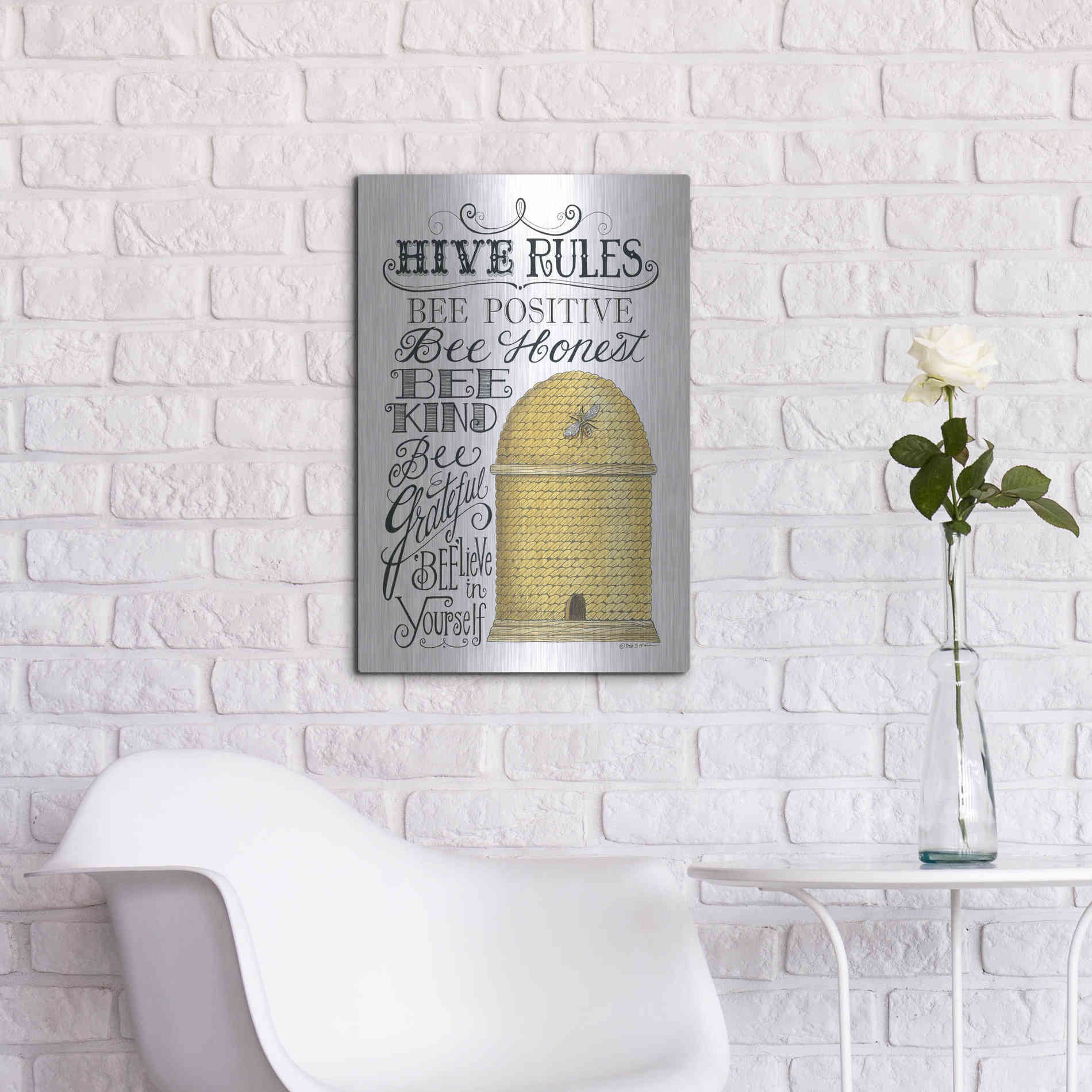 Luxe Metal Art 'Hive Rules' by Deb Strain, Metal Wall Art,16x24