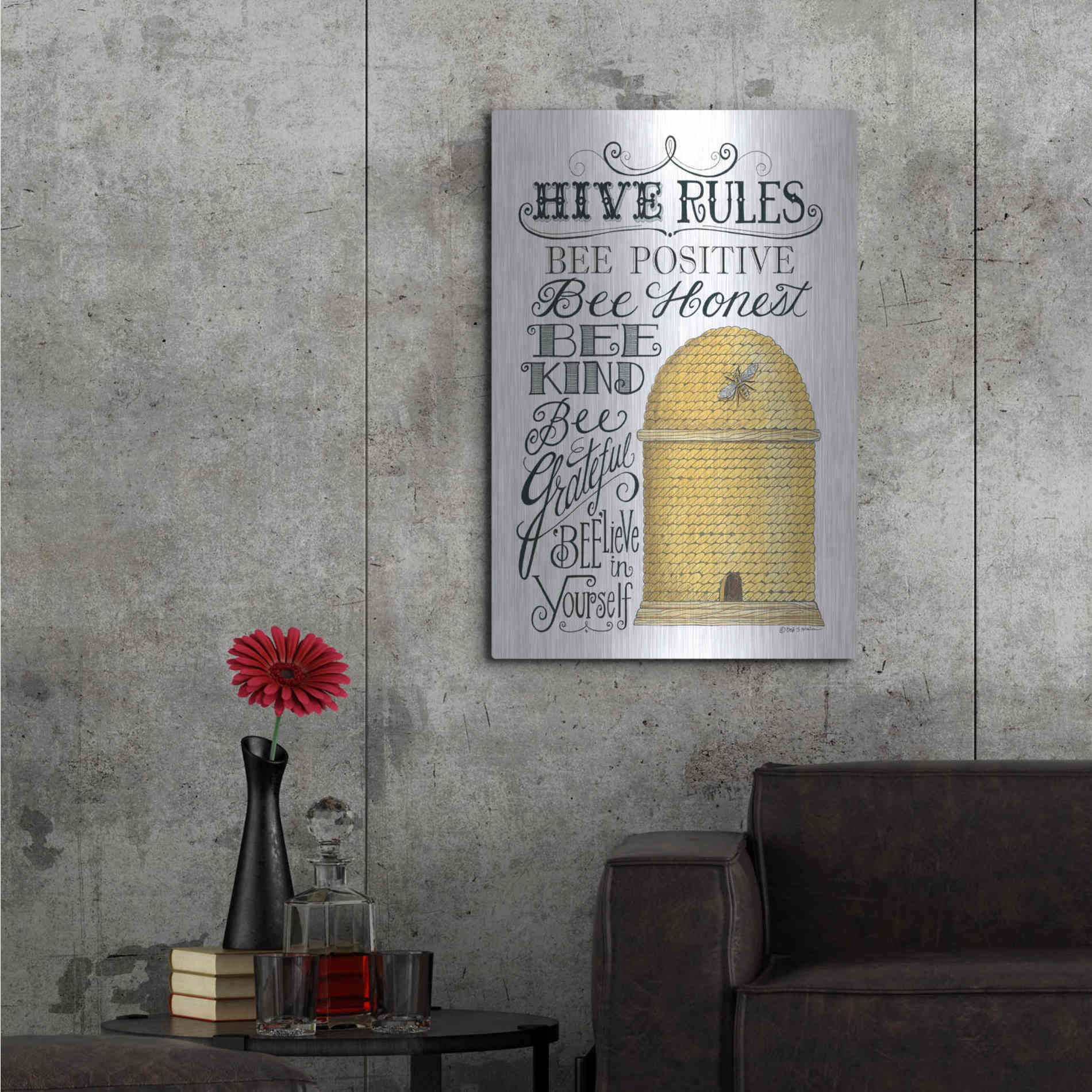 Luxe Metal Art 'Hive Rules' by Deb Strain, Metal Wall Art,24x36