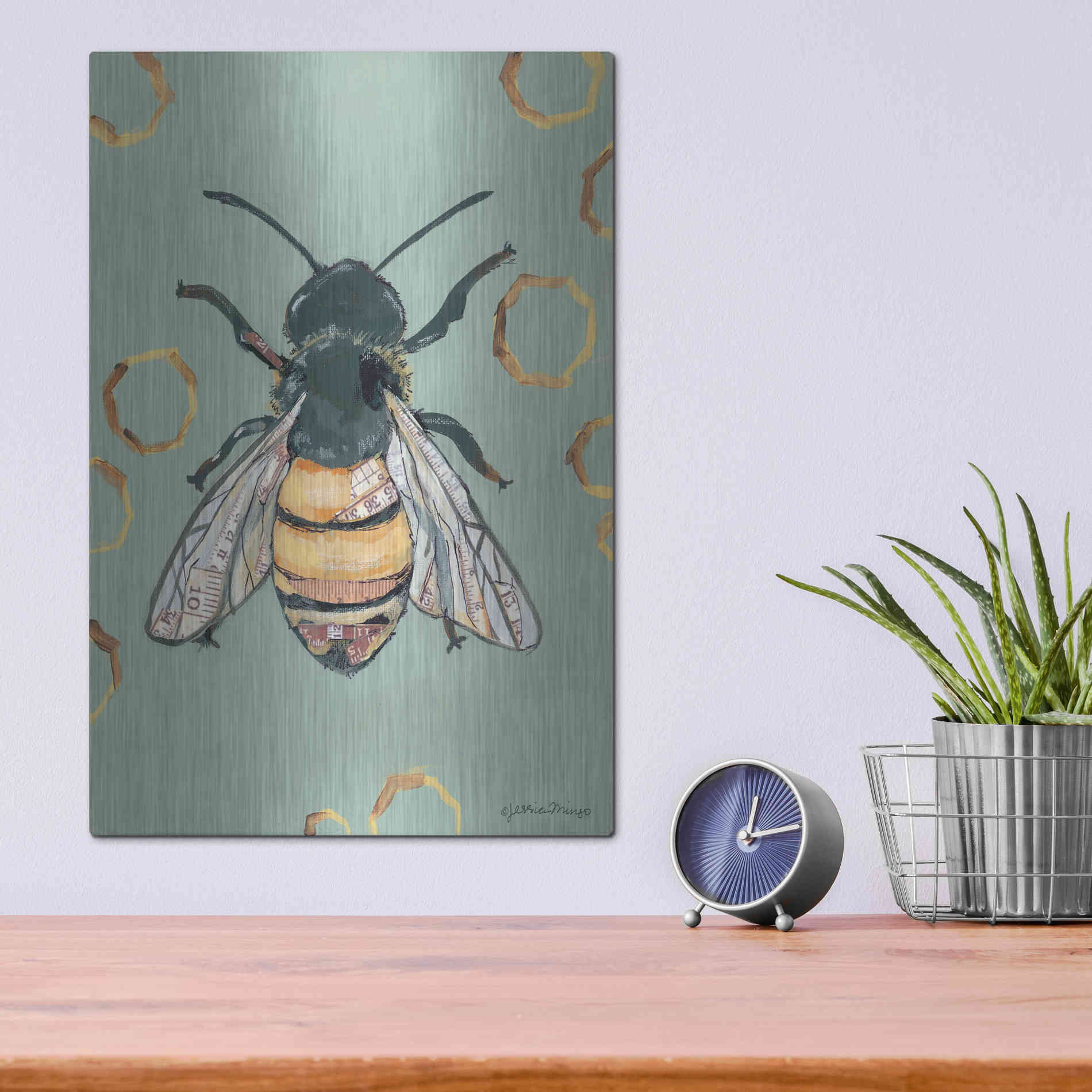Luxe Metal Art 'Bee' by Jessica Mingo, Metal Wall Art,12x16