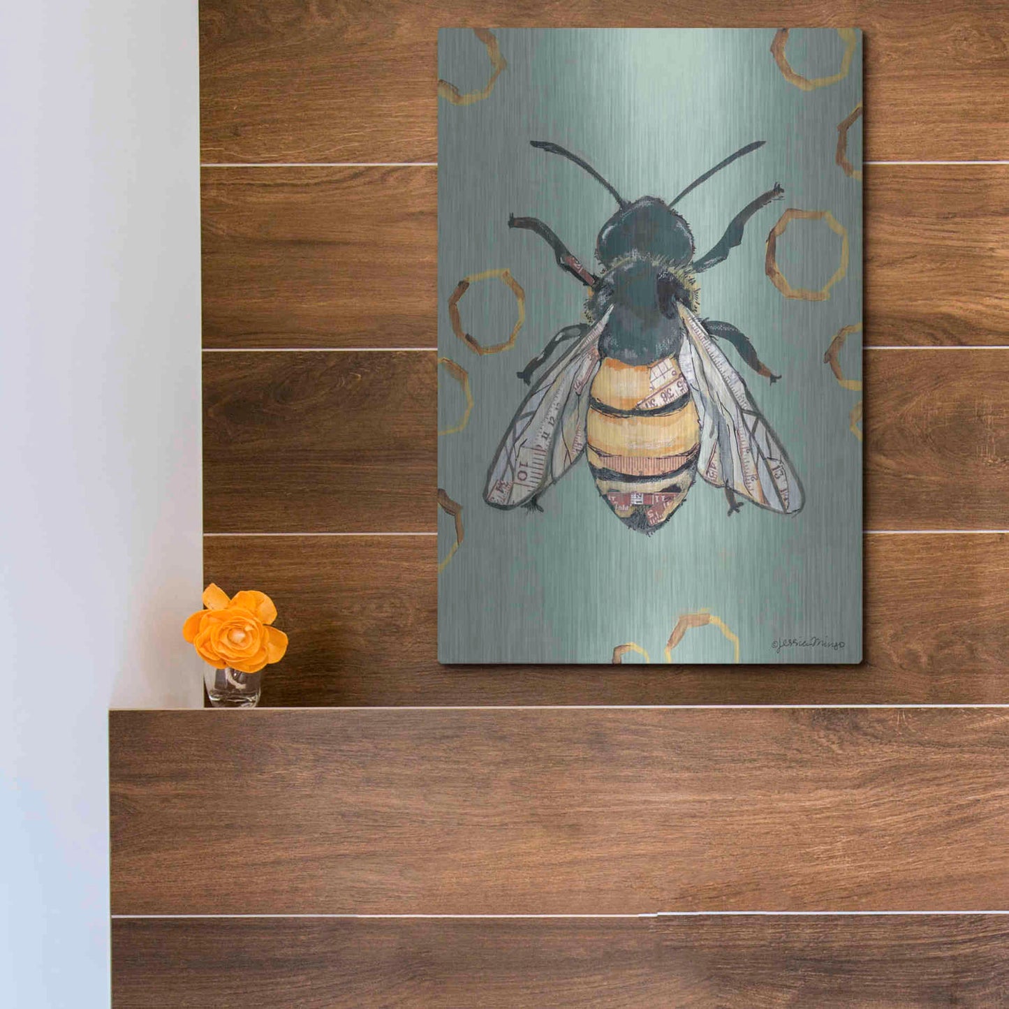 Luxe Metal Art 'Bee' by Jessica Mingo, Metal Wall Art,12x16