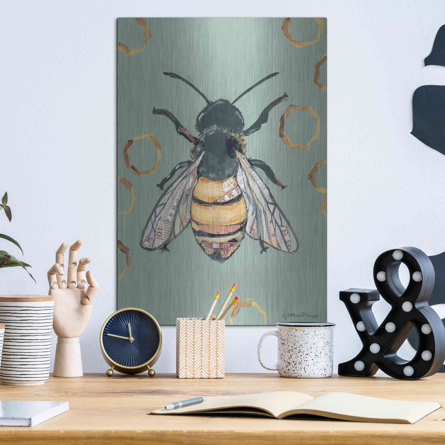 Luxe Metal Art 'Bee' by Jessica Mingo, Metal Wall Art,12x16