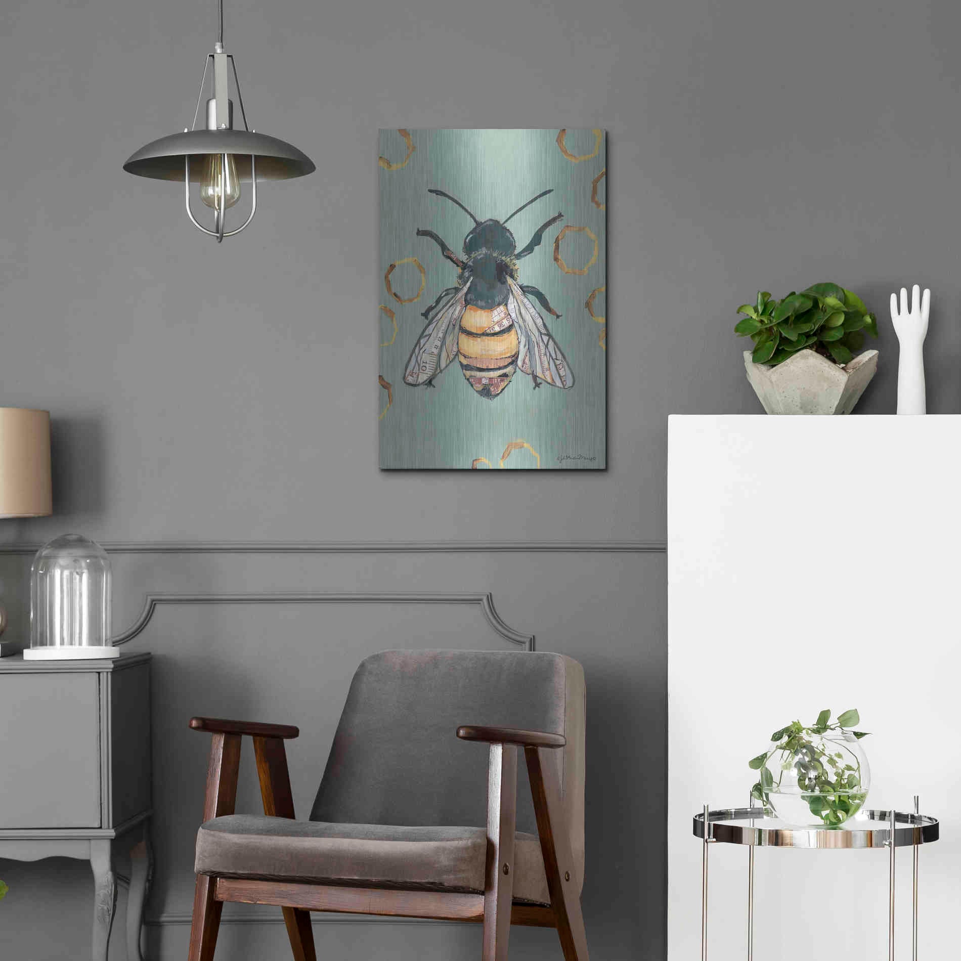 Luxe Metal Art 'Bee' by Jessica Mingo, Metal Wall Art,16x24
