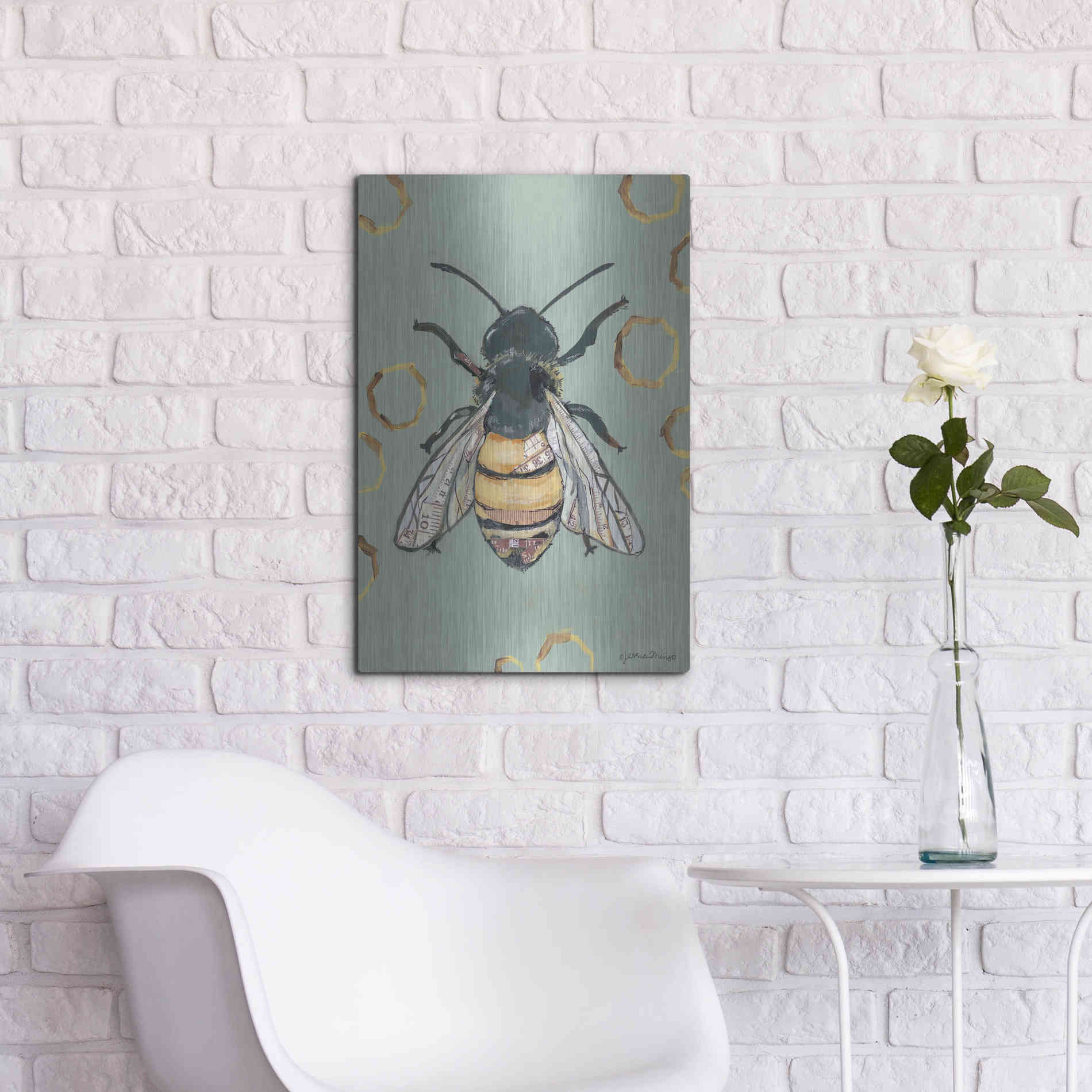 Luxe Metal Art 'Bee' by Jessica Mingo, Metal Wall Art,16x24