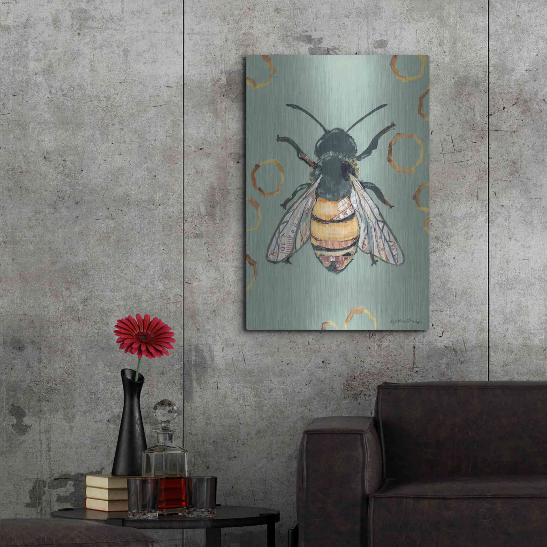 Luxe Metal Art 'Bee' by Jessica Mingo, Metal Wall Art,24x36
