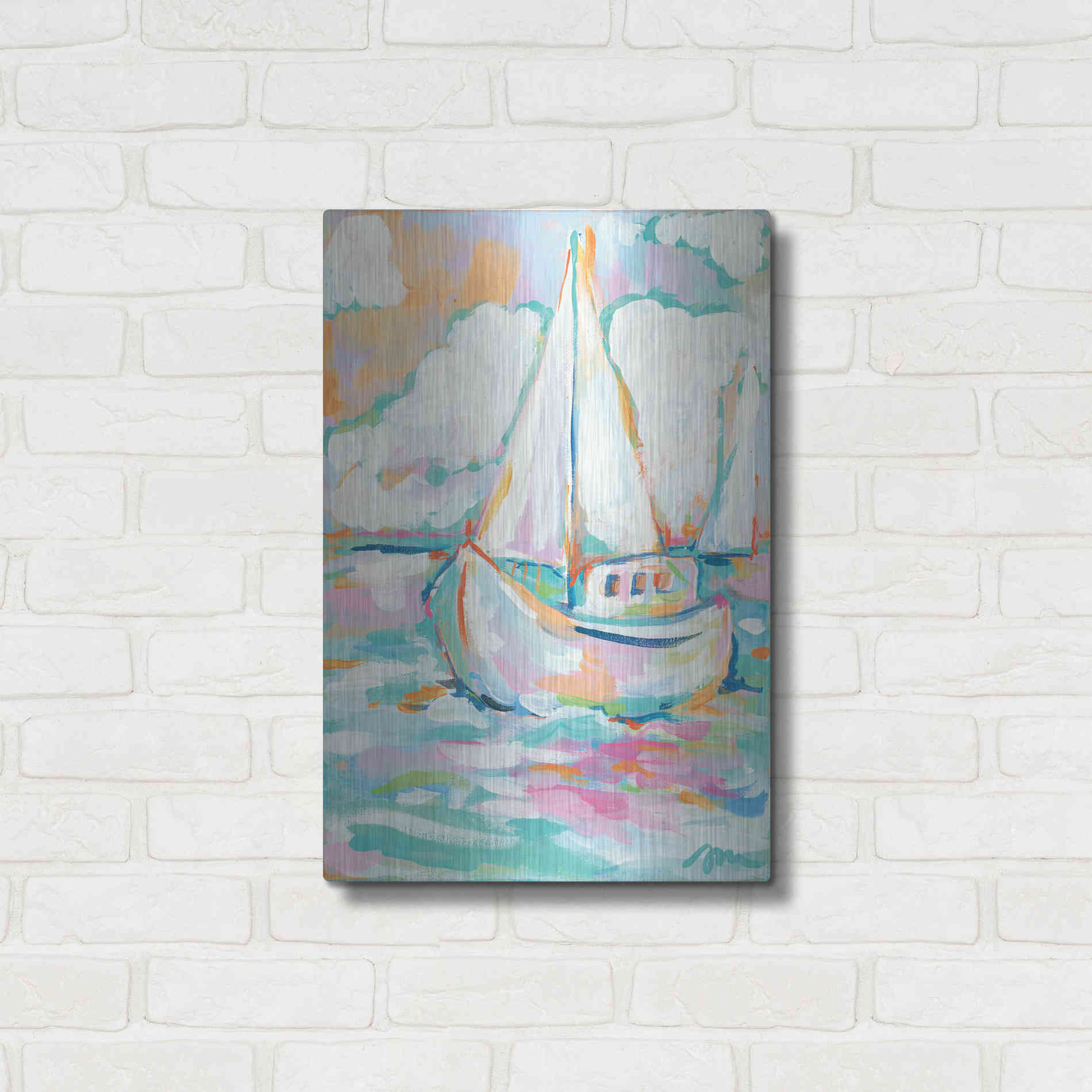 Luxe Metal Art 'Pink Sea' by Jessica Mingo, Metal Wall Art,16x24