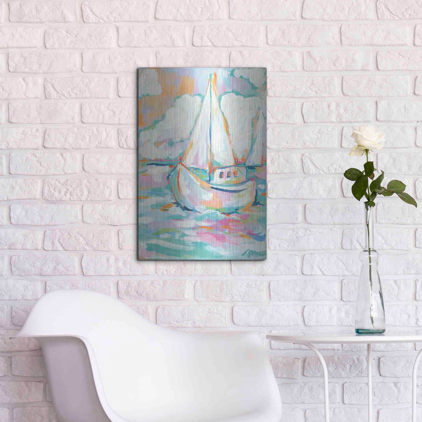 Luxe Metal Art 'Pink Sea' by Jessica Mingo, Metal Wall Art,16x24