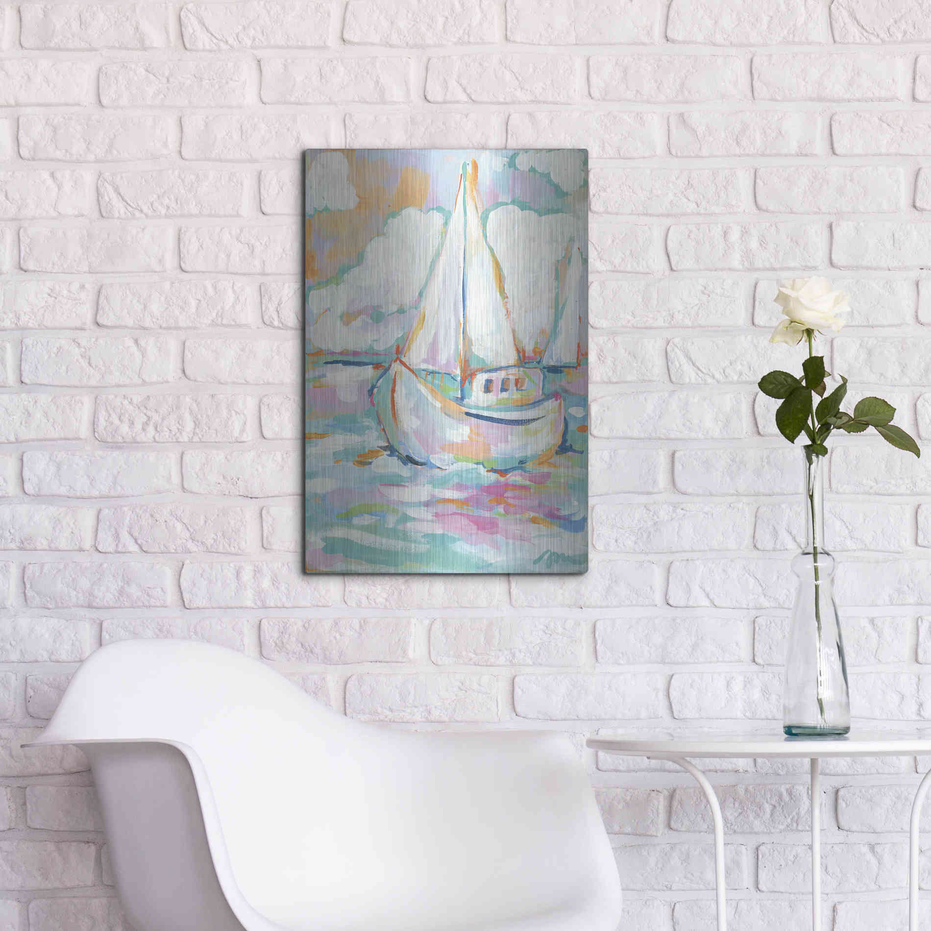 Luxe Metal Art 'Pink Sea' by Jessica Mingo, Metal Wall Art,16x24