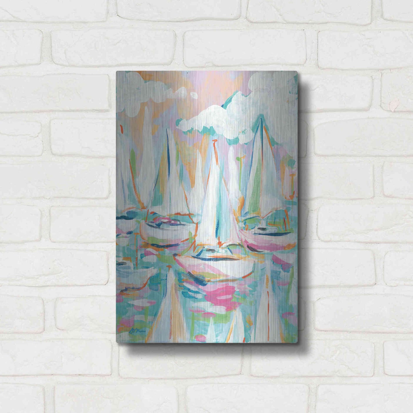 Luxe Metal Art 'Sailboat Sea' by Jessica Mingo, Metal Wall Art,12x16