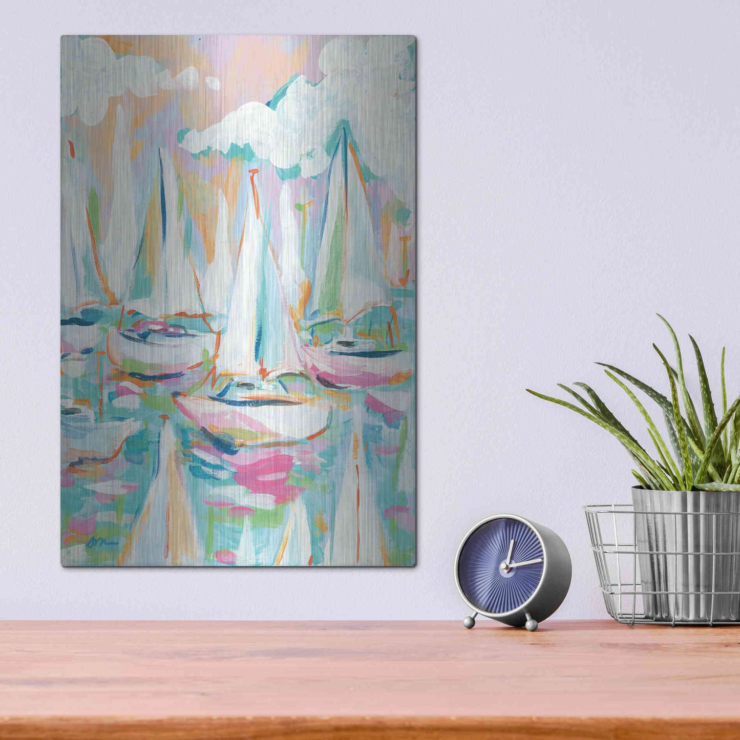 Luxe Metal Art 'Sailboat Sea' by Jessica Mingo, Metal Wall Art,12x16