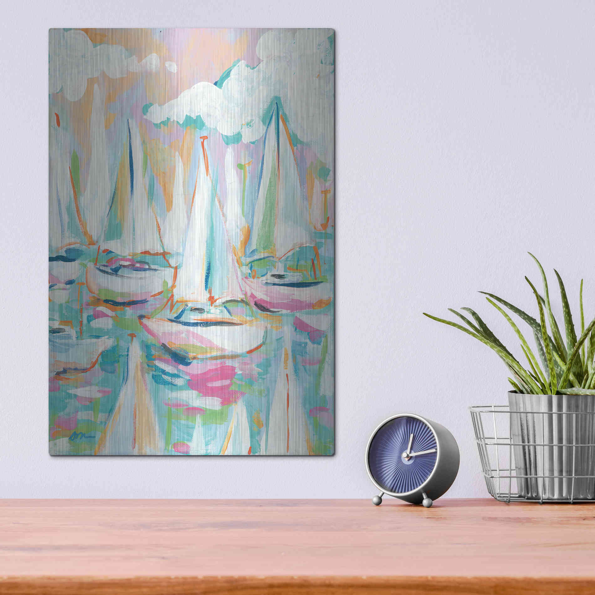 Luxe Metal Art 'Sailboat Sea' by Jessica Mingo, Metal Wall Art,12x16