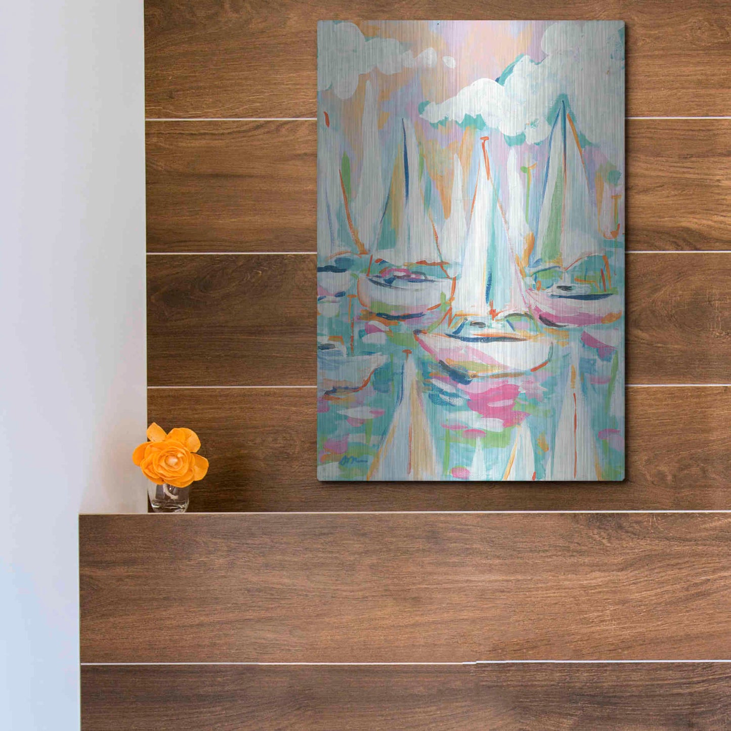 Luxe Metal Art 'Sailboat Sea' by Jessica Mingo, Metal Wall Art,12x16