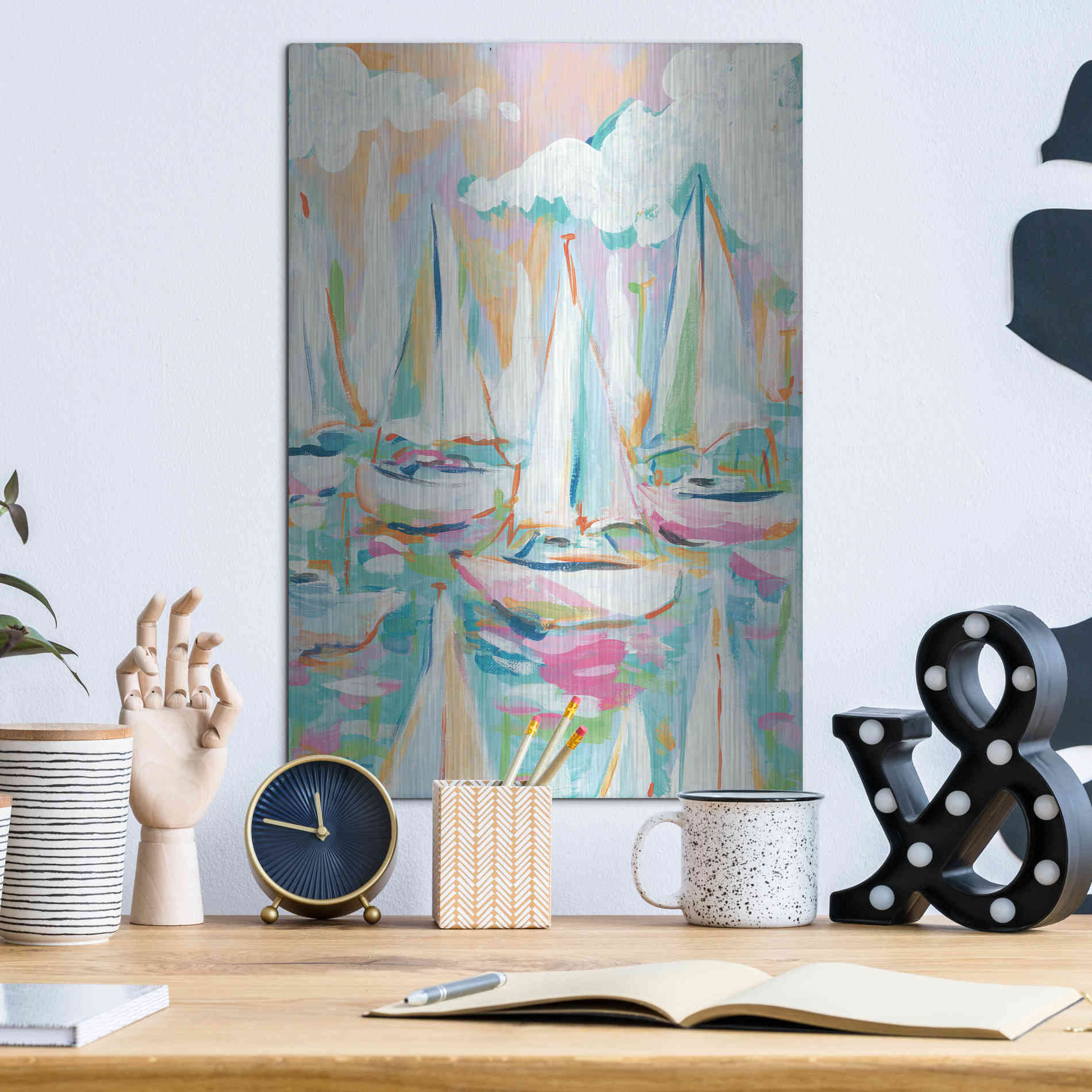 Luxe Metal Art 'Sailboat Sea' by Jessica Mingo, Metal Wall Art,12x16