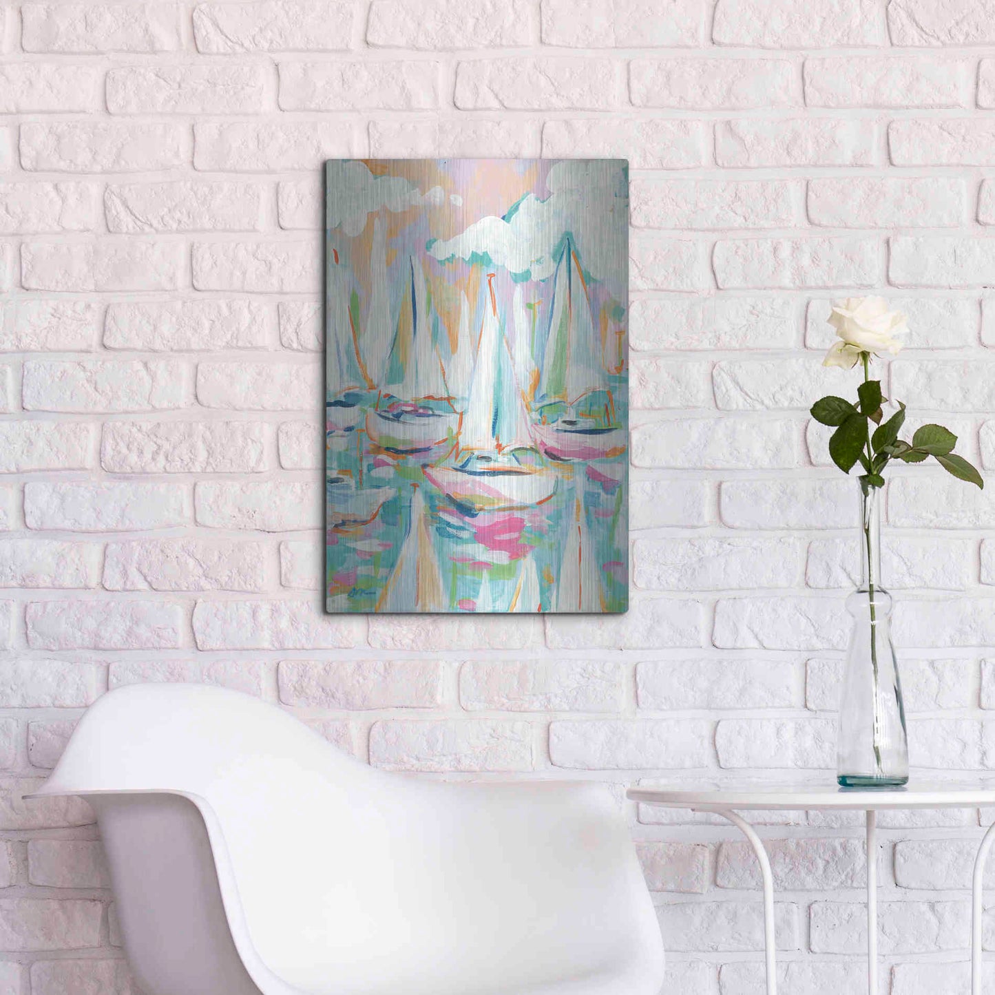Luxe Metal Art 'Sailboat Sea' by Jessica Mingo, Metal Wall Art,16x24