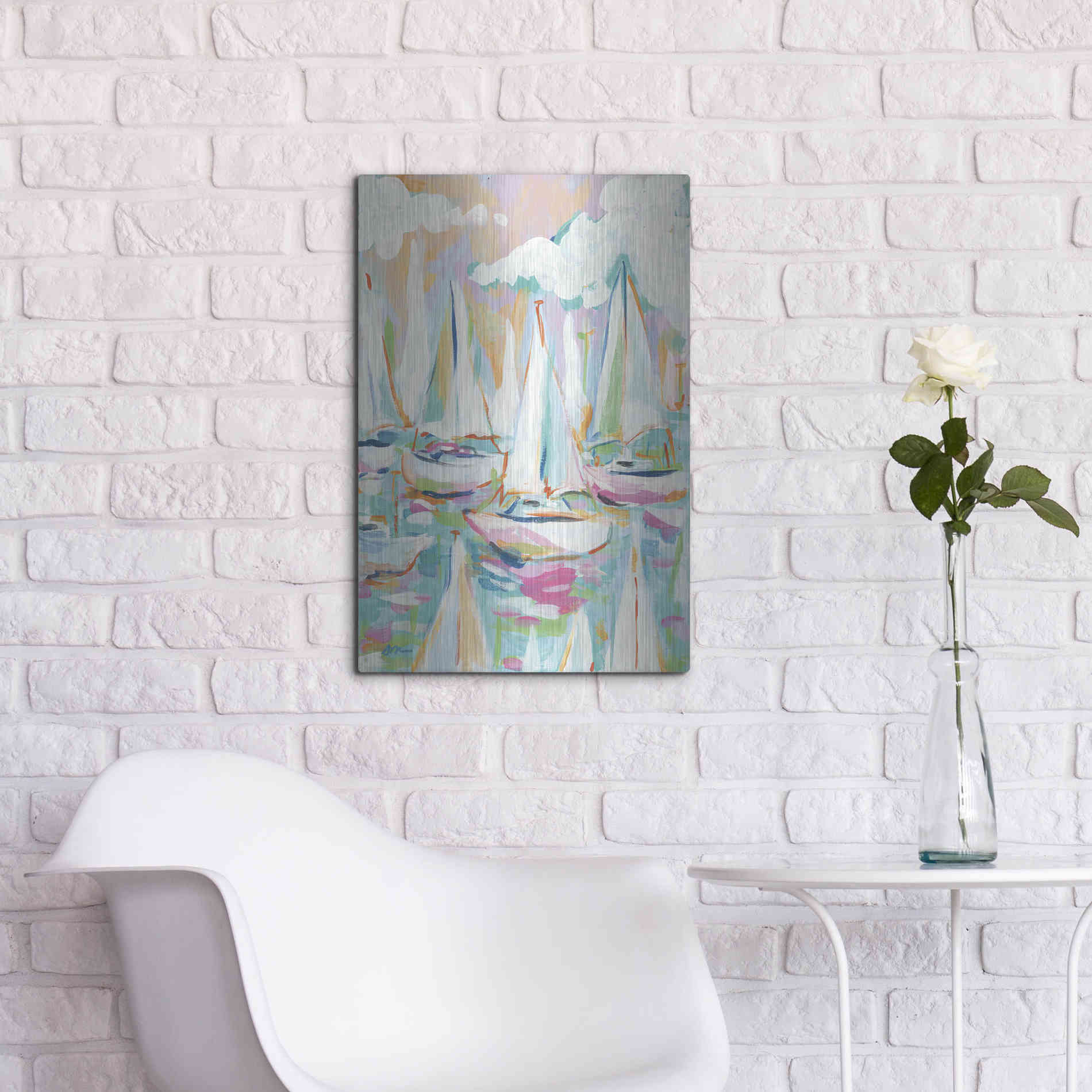 Luxe Metal Art 'Sailboat Sea' by Jessica Mingo, Metal Wall Art,16x24