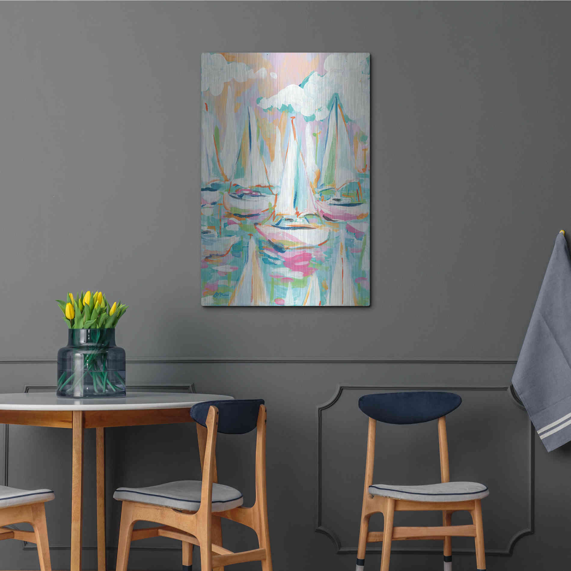 Luxe Metal Art 'Sailboat Sea' by Jessica Mingo, Metal Wall Art,24x36