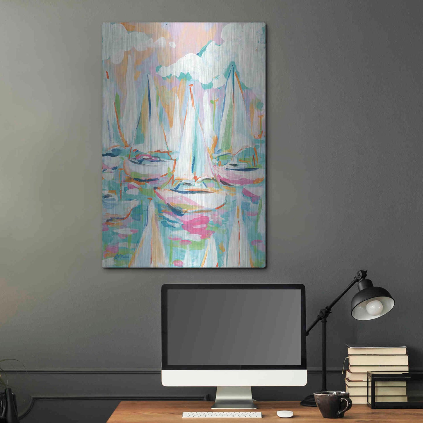 Luxe Metal Art 'Sailboat Sea' by Jessica Mingo, Metal Wall Art,24x36