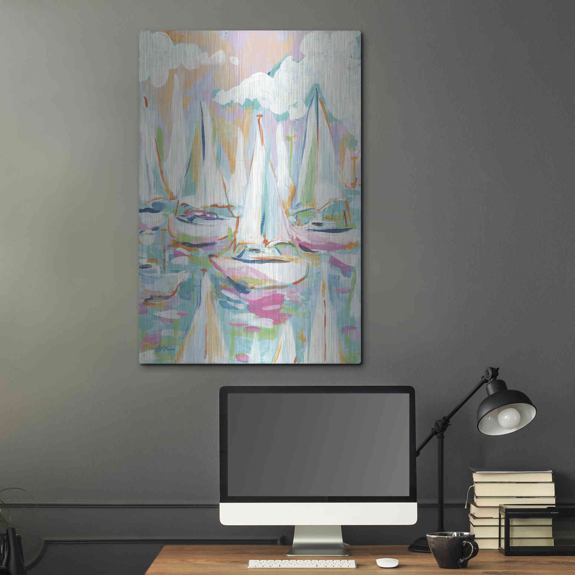 Luxe Metal Art 'Sailboat Sea' by Jessica Mingo, Metal Wall Art,24x36