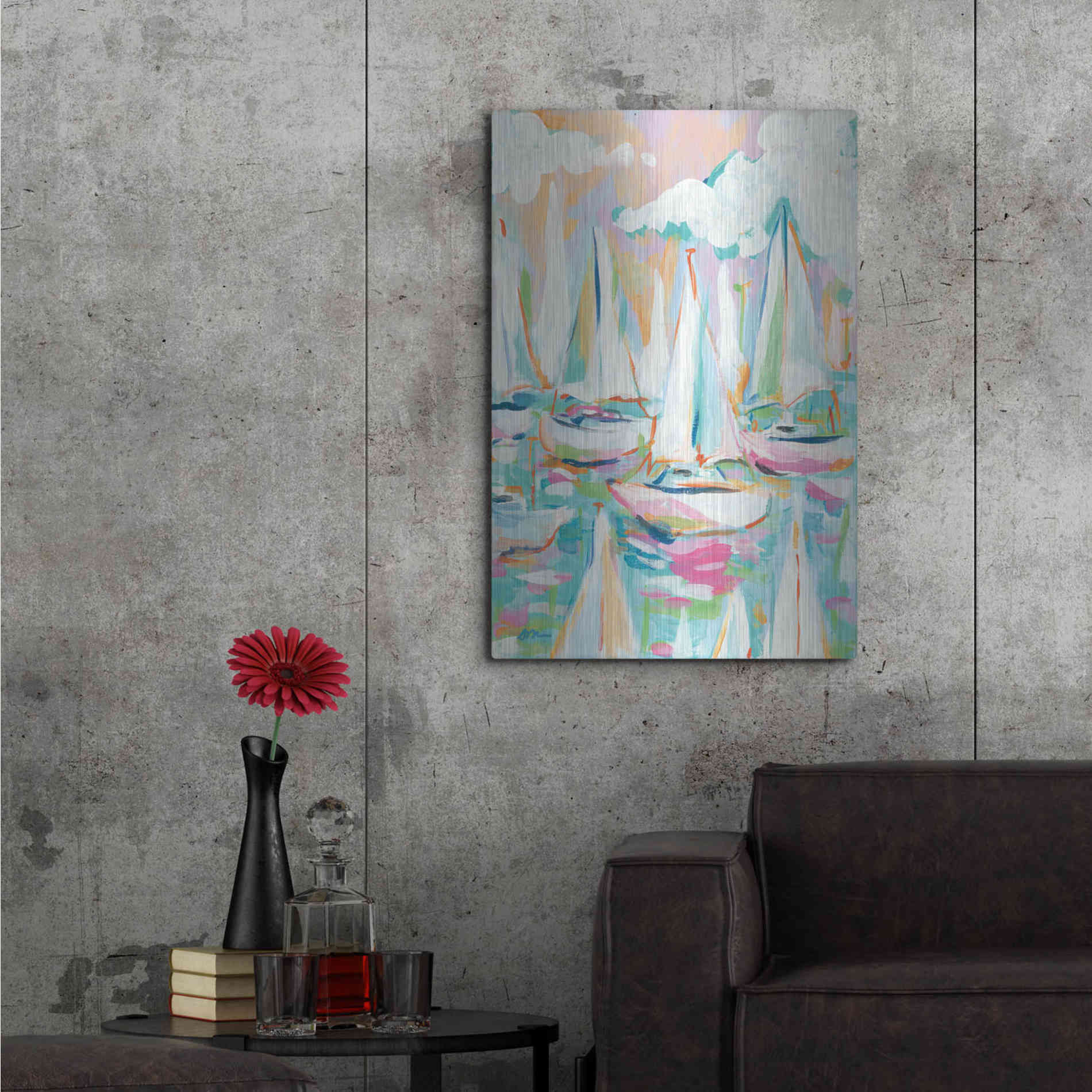 Luxe Metal Art 'Sailboat Sea' by Jessica Mingo, Metal Wall Art,24x36
