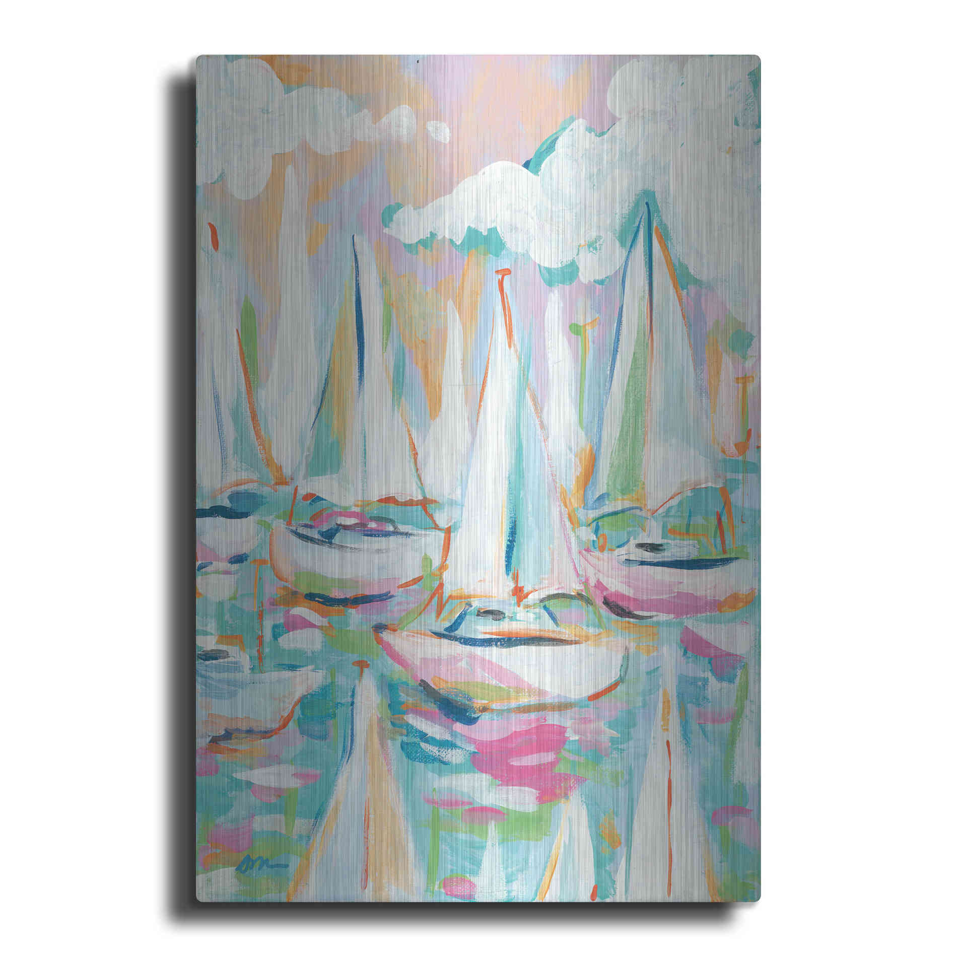 Luxe Metal Art 'Sailboat Sea' by Jessica Mingo, Metal Wall Art