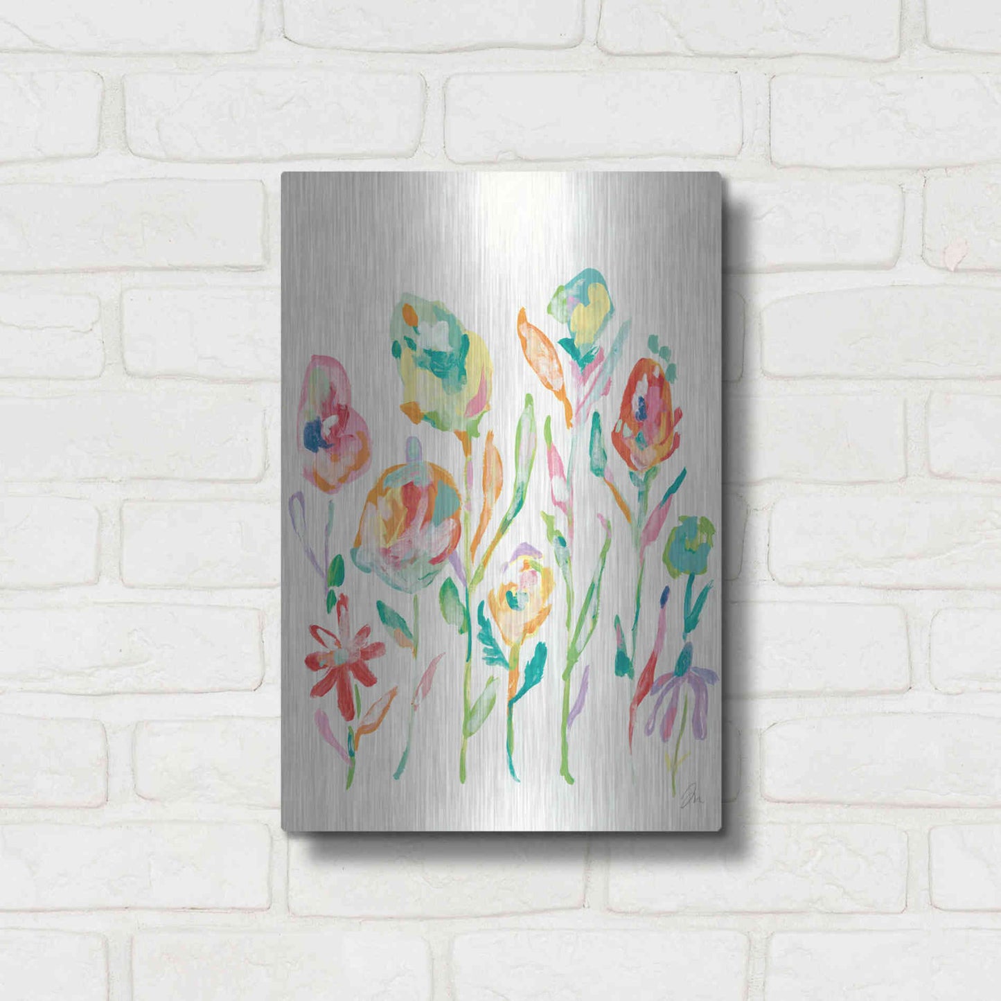Luxe Metal Art 'Mod Flowers I' by Jessica Mingo, Metal Wall Art,12x16