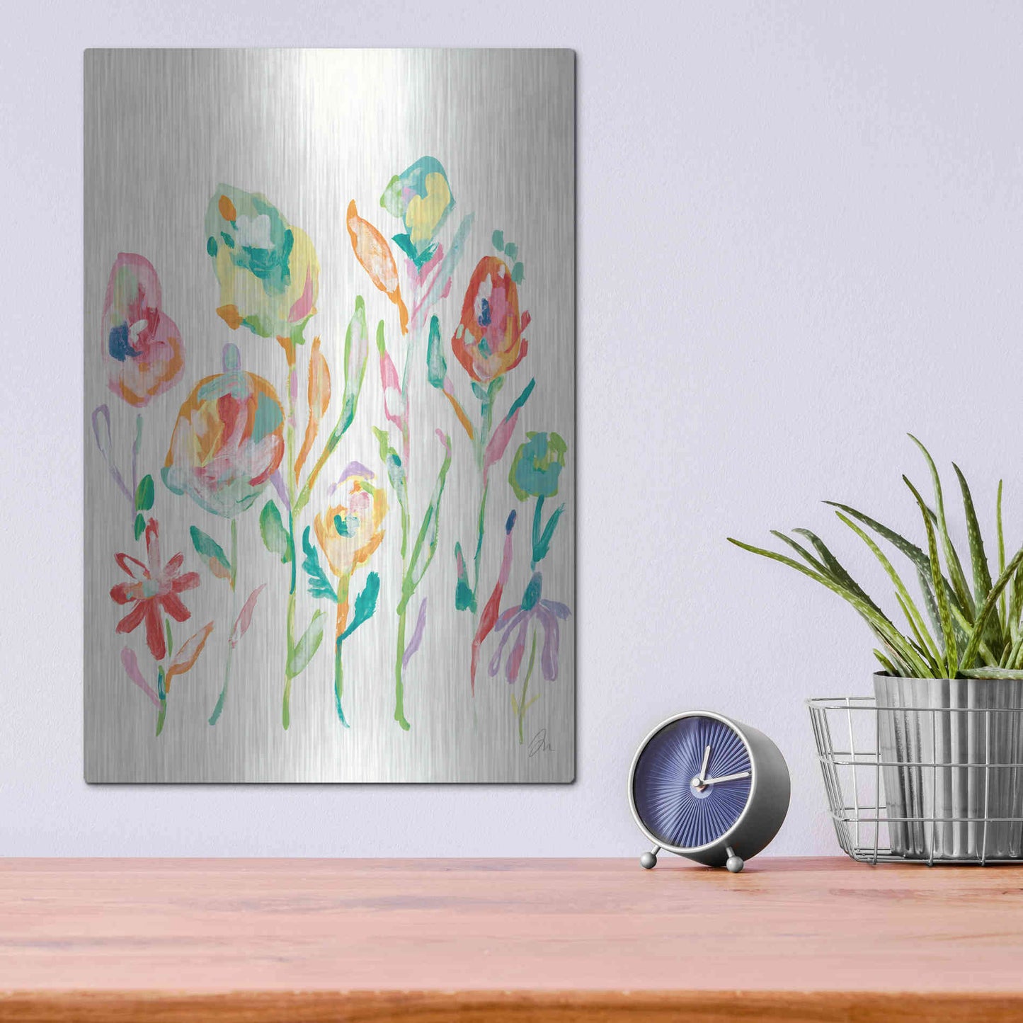 Luxe Metal Art 'Mod Flowers I' by Jessica Mingo, Metal Wall Art,12x16